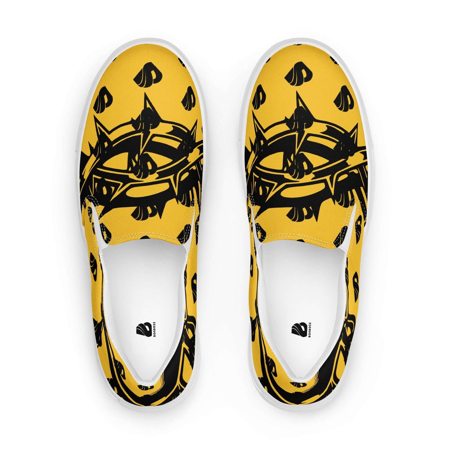 Yellow Herren-Canvas-Slipper N°1 with stylish black pattern, designed for comfort and style, featuring soft removable insoles.