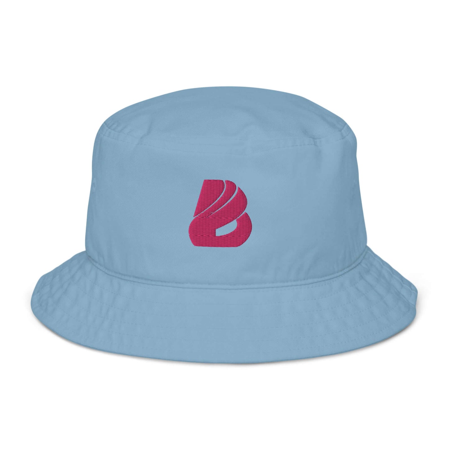 Fischerhut aus Bio-Baumwoll-Twill N°0 in Blau mit rotem Logo, umweltfreundlich und stilvoll für jede Garderobe.