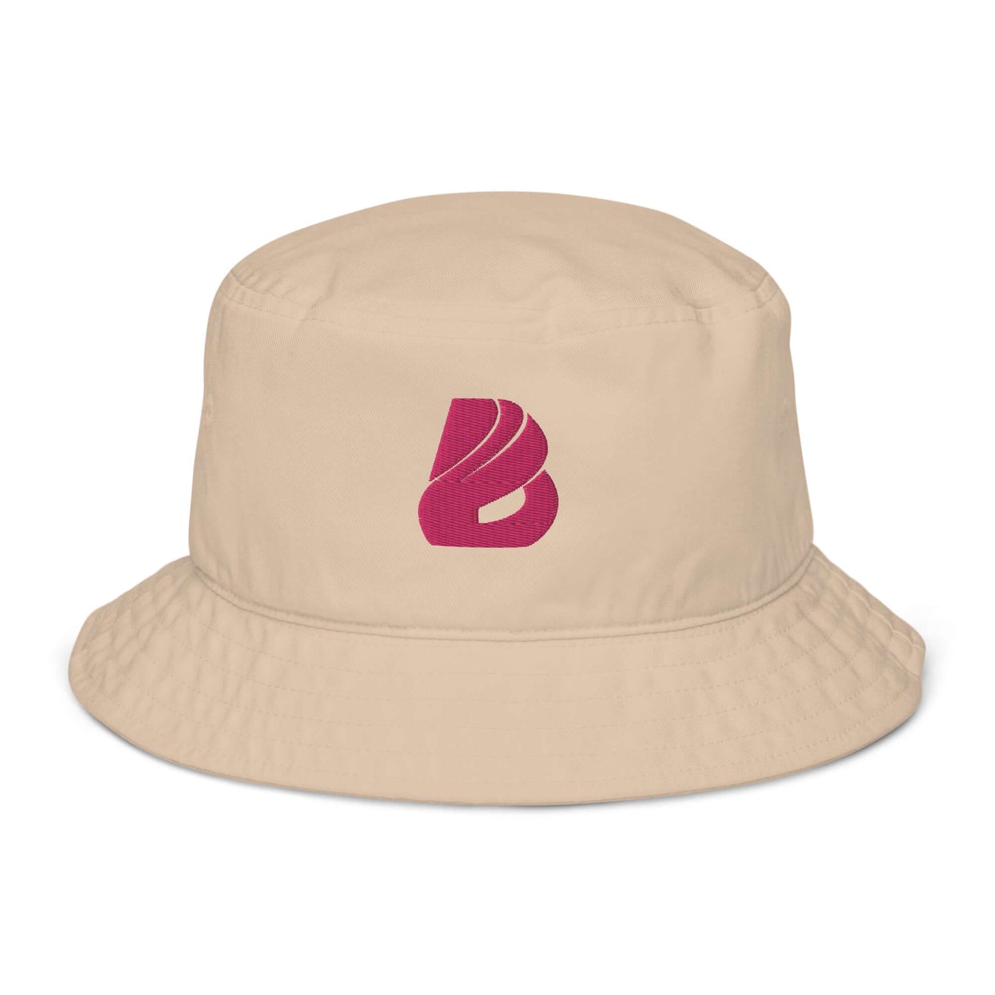 Fischerhut aus Bio-Baumwoll-Twill N°1 in Beige mit rotem Logo, aus 100% atmungsaktiver Baumwolle, umweltfreundlich und stilvoll.