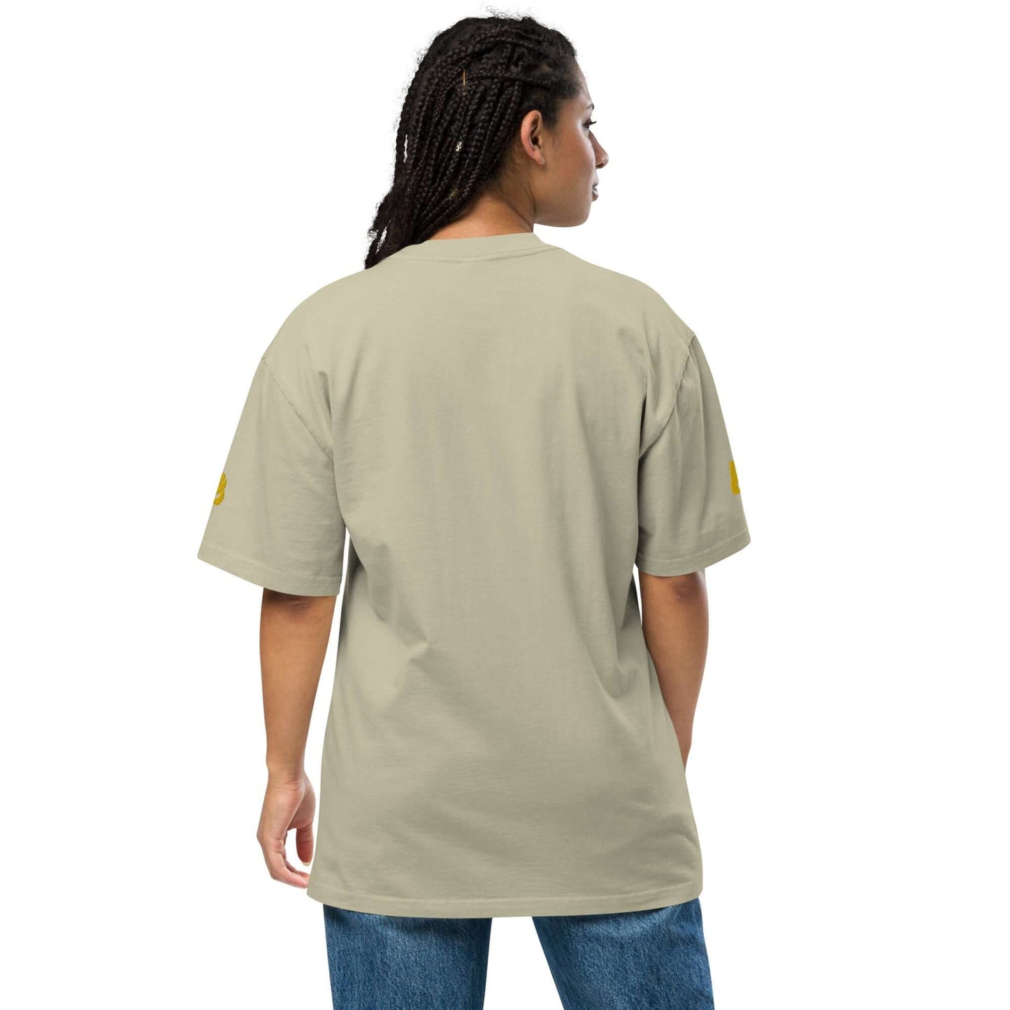 Oversized T-Shirt mit verwaschenem Look N°0 in Beige, Rückansicht, lockere Passform, ideal für Lagenlooks und moderne Mode.
