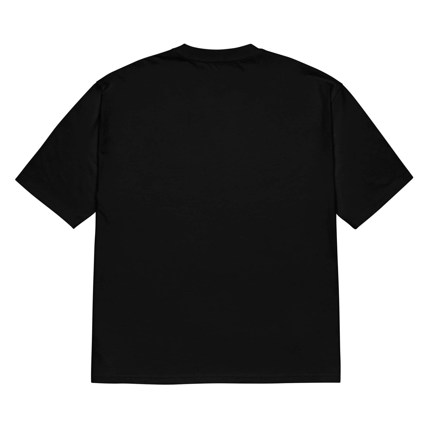 Schwarzes schweres oversized T-Shirt, Rückansicht, ideal für Streetwear und urbanen Look.