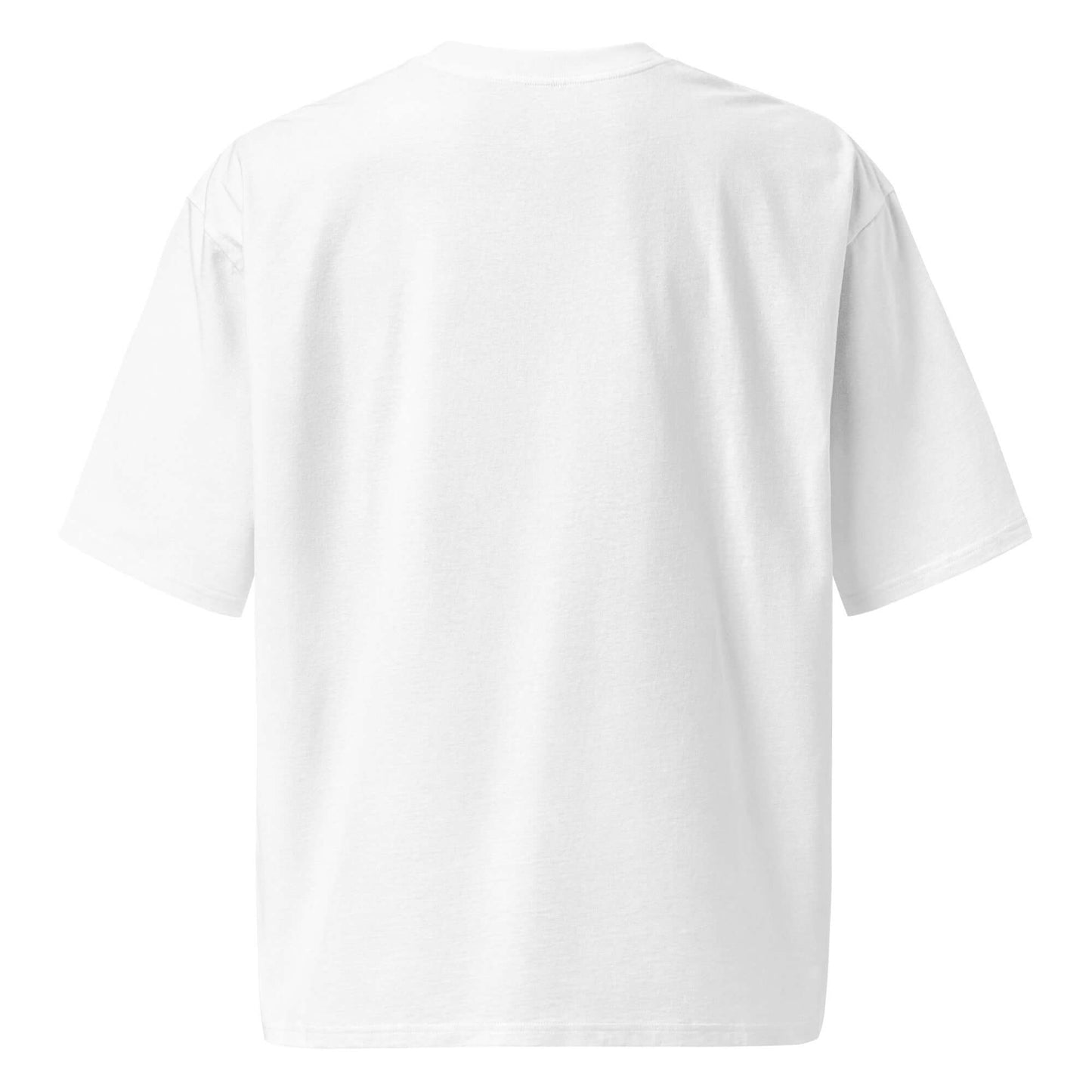 Weißes schweres oversized T-Shirt, Rückansicht, ideal für Straßenmode und lässige Outfits.