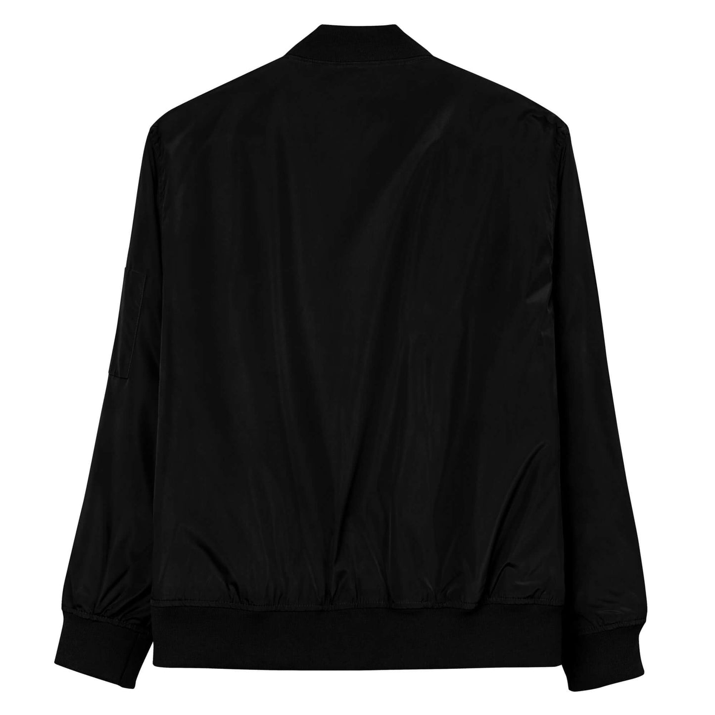Rückansicht einer Premium recycelten Bomberjacke N°2 in Schwarz, gefertigt aus 100% recyceltem Polyester.