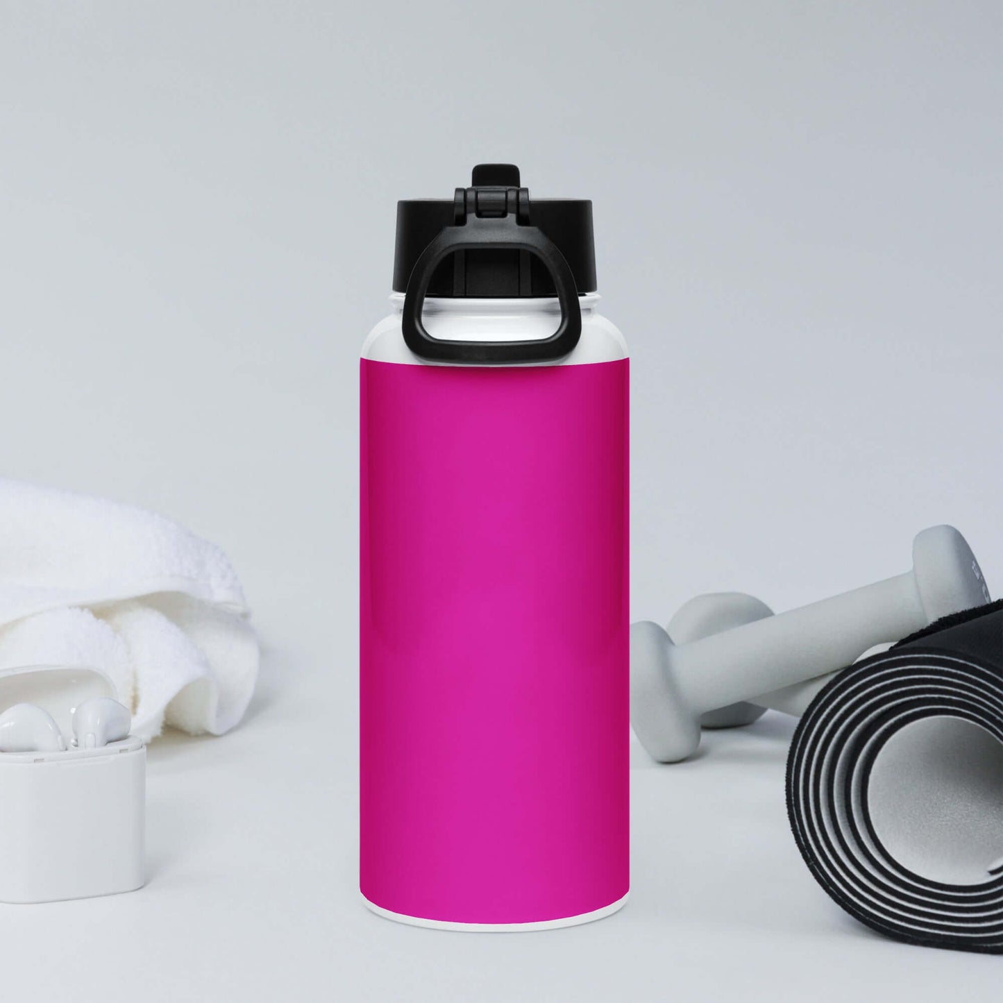 Edelstahl Trinkflasche mit Strohhalm N°0, pink, vor Sportsachen, ideal für Hydratation, 950 ml, doppelwandiger Vakuum-Edelstahl