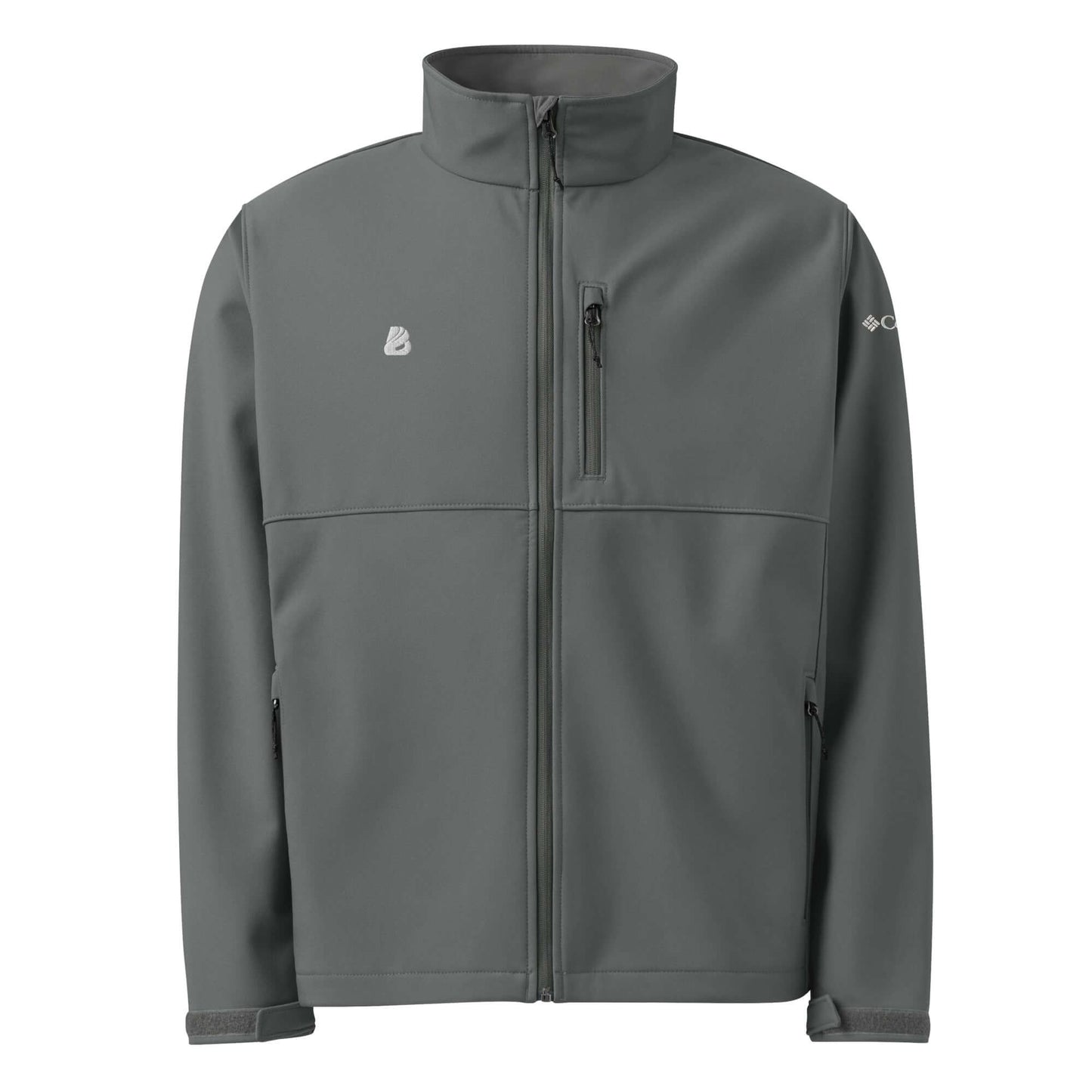 Weiche Columbia Softshell-Jacke N°1 in Grau mit wind- und wasserabweisender Funktion, Reißverschlusstaschen und verstellbaren Details.