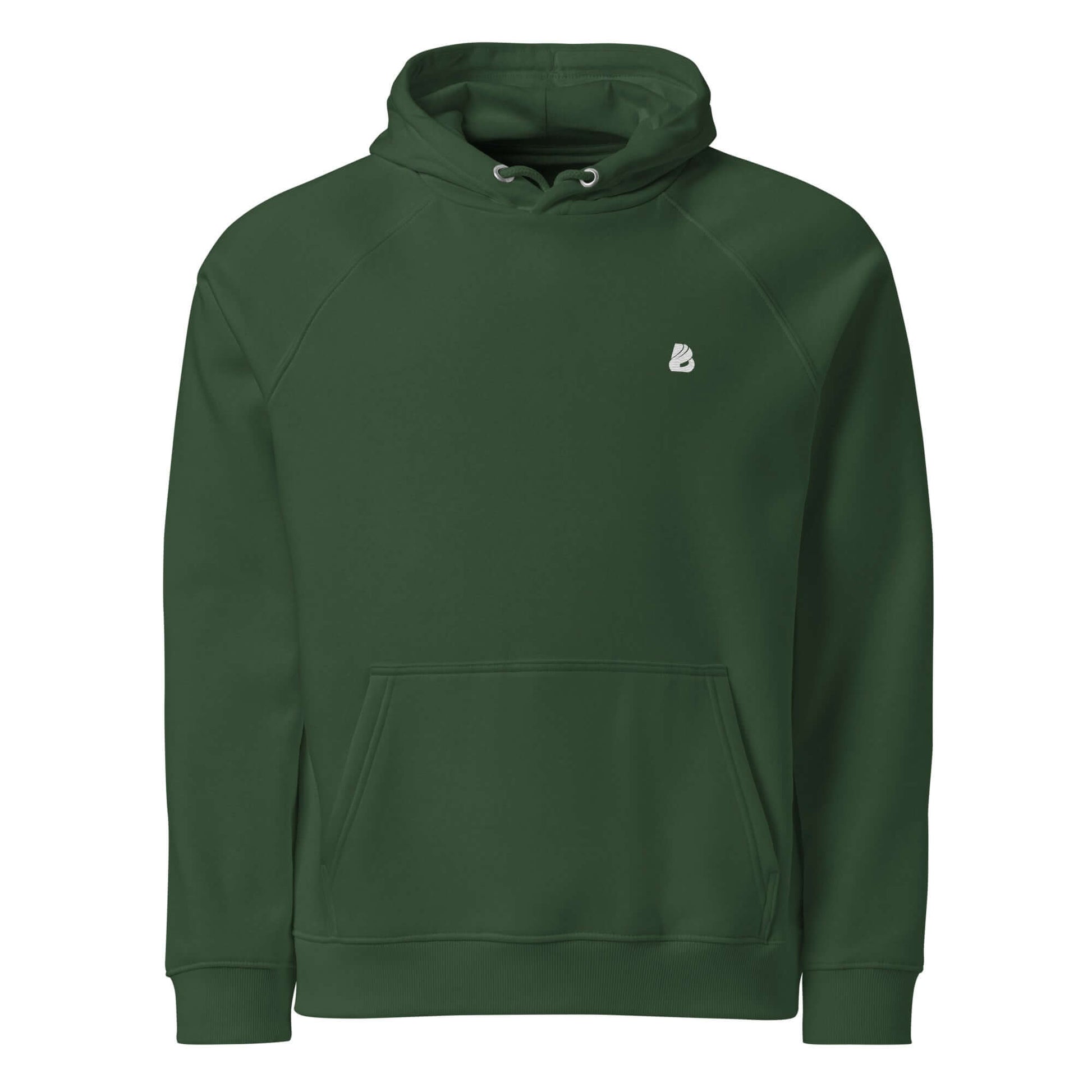 Unisex Bio-Raglan-Hoodie N°4 in forest green, soft and stylish hoodie ideal for pairing with casual or formal attire.