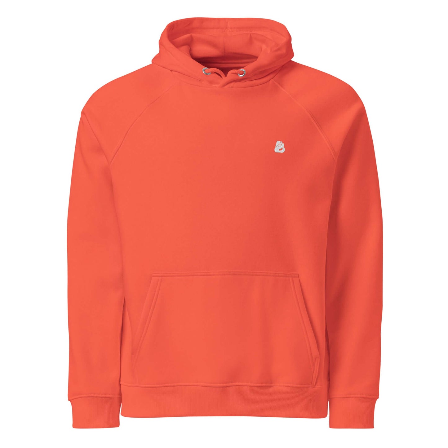 Bright orange Unisex Bio-Raglan-Hoodie N°4 with a soft interior, perfect for casual or dressed-up styles.
