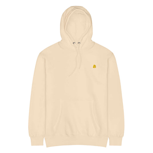 Beiger Mittelschwerer Unisex Premium-Hoodie aus Baumwolle und recyceltem Polyester, ideal für Alltag und Komfort.