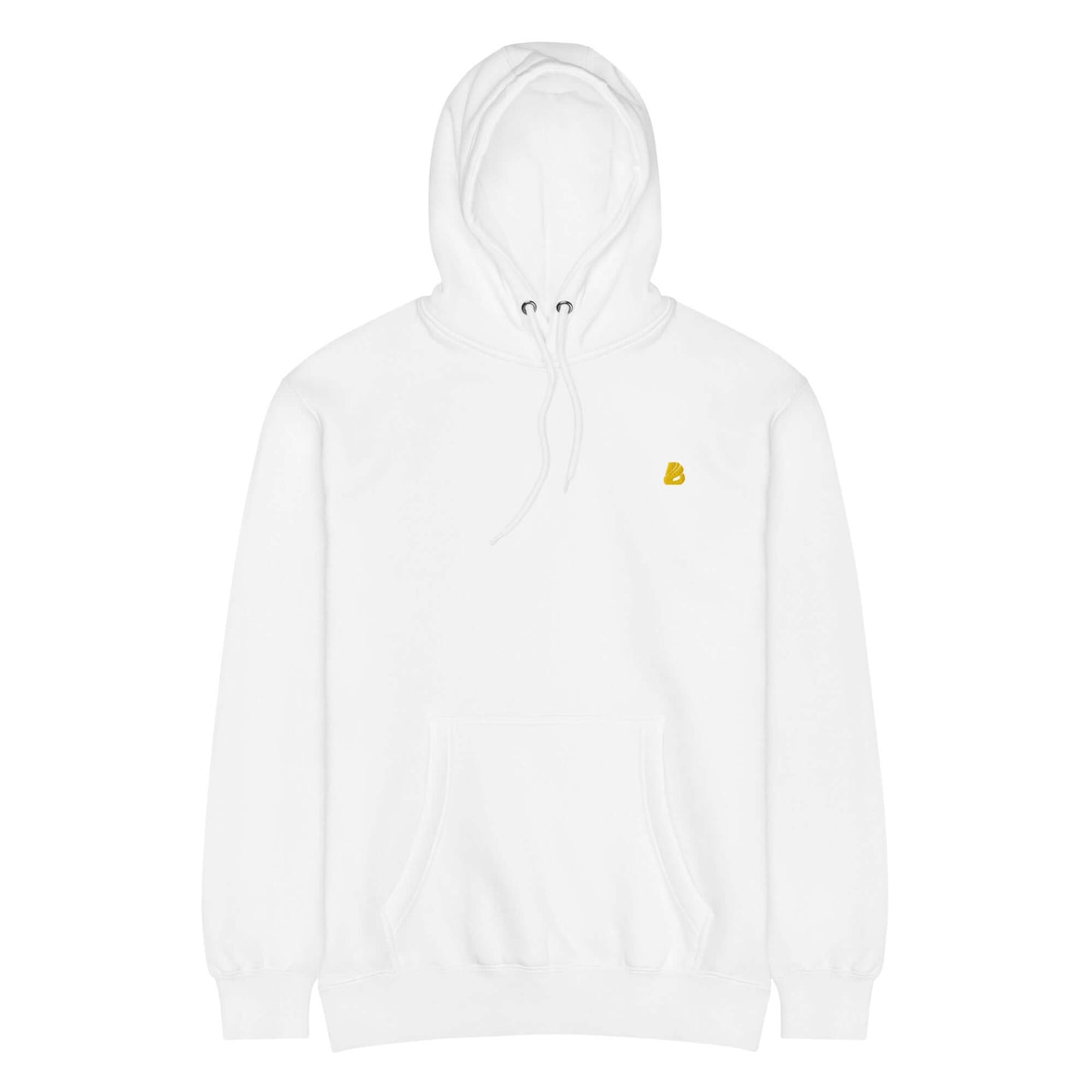 Mittelschwerer Unisex Premium-Hoodie in Weiß, ideal für modernen Alltagslook, aus 80% Baumwolle und 20% recyceltem Polyester.