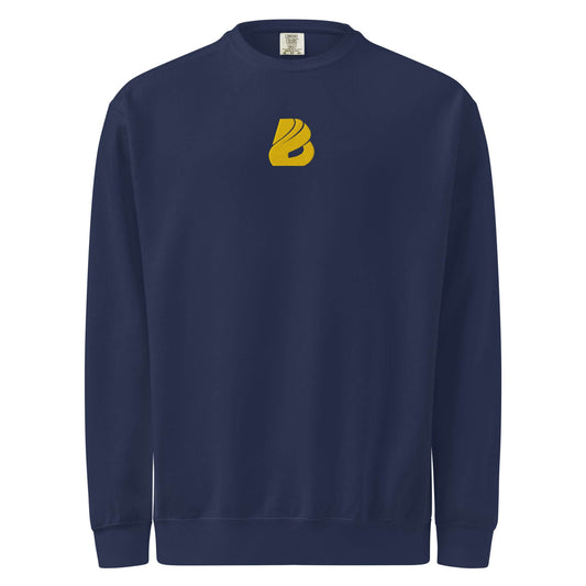 Unisex Pullover in navy blue with vintage-inspired design, featuring a soft feel and relaxed fit for everyday wear.