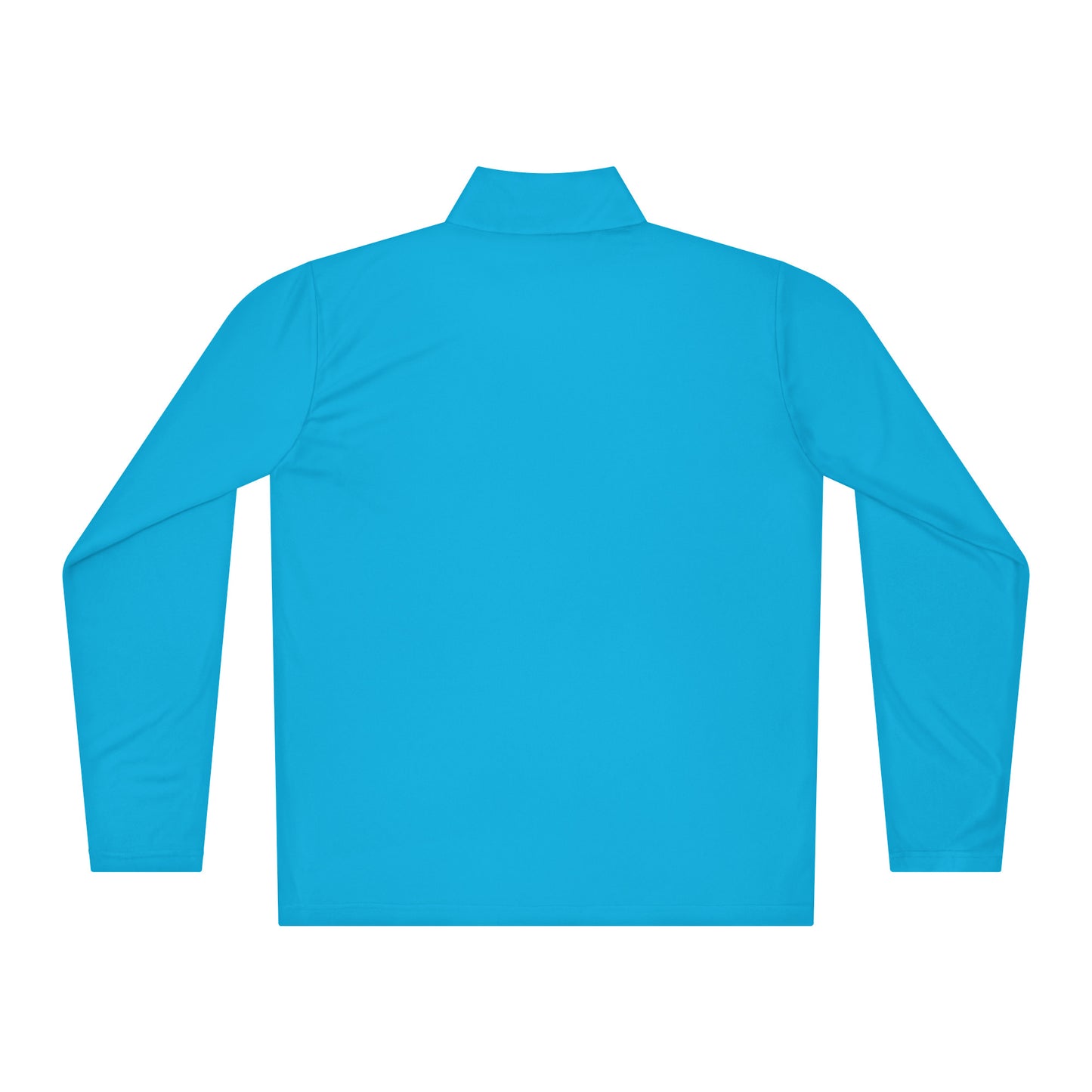 Back view of lightweight blue pullover with quarter-zip, featuring smooth fit, moisture-wicking, and odor-resistant fabric.