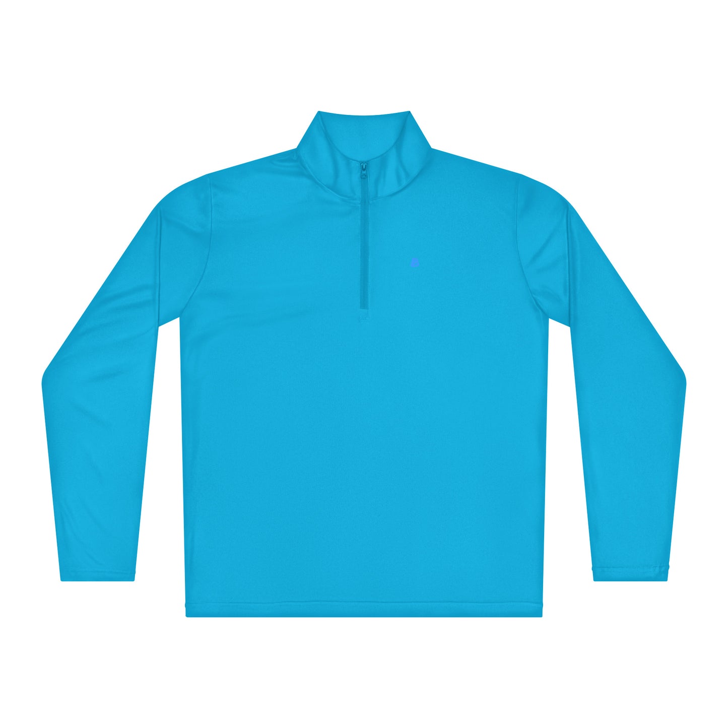 Leichter blauer Pullover mit Viertel-Reißverschluss aus 100 % Polyester, ideal für Sport und Alltag, feuchtigkeitsableitend und bequem.
