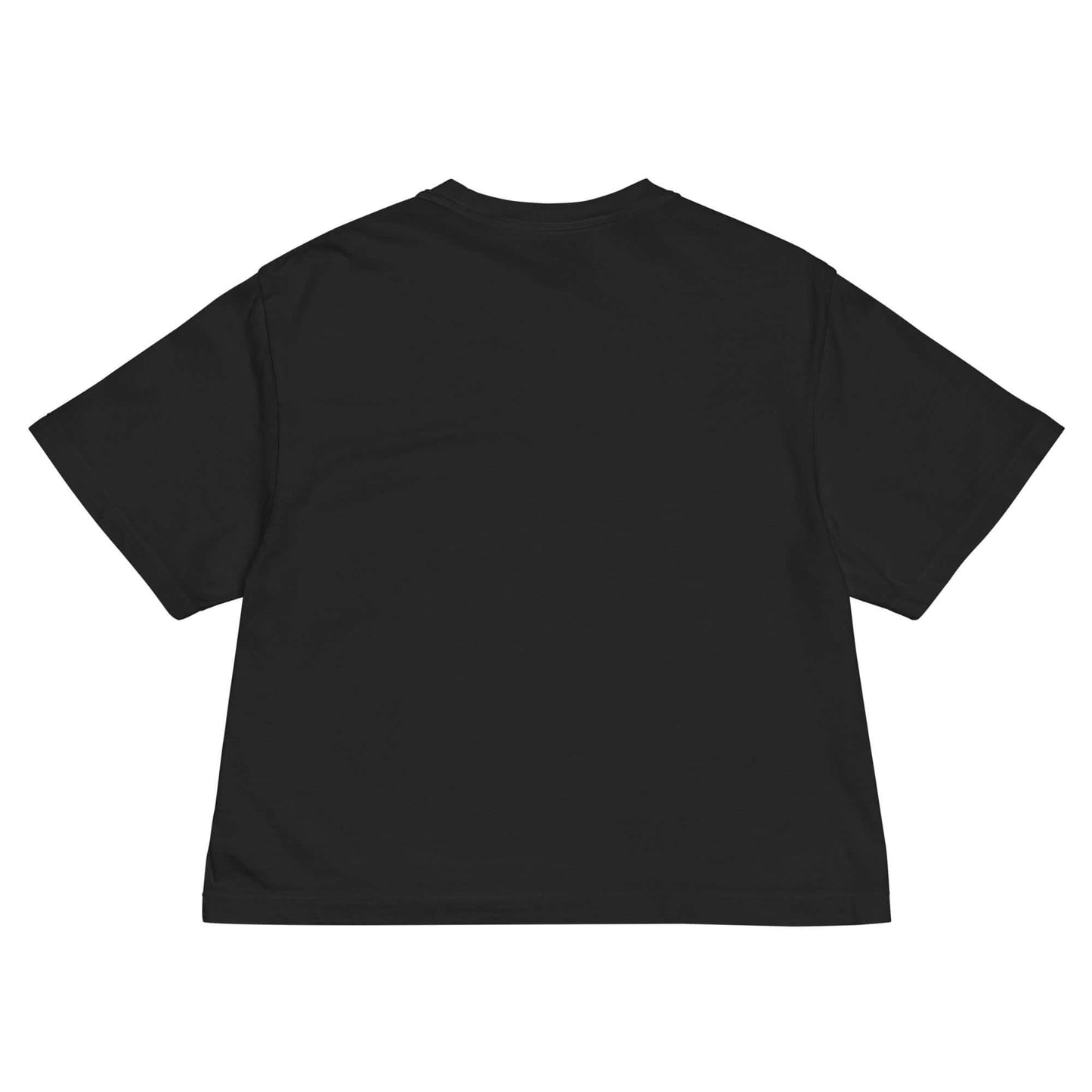 Schweres Damen T-Shirt im Boxy-Schnitt, in Schwarz, aus 100% Baumwolle, Rückansicht, ideal für Komfort und stilvolle Anlässe.