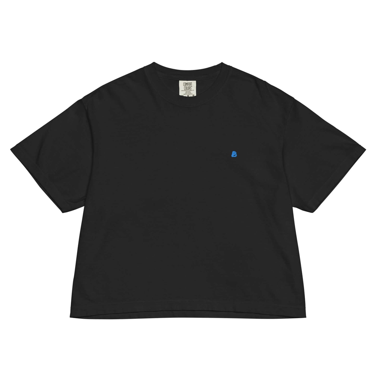 Schweres Damen T-Shirt im Boxy-Schnitt, schwarz, aus 100% US-Baumwolle, kastenförmige Passform, umweltfreundlich, langlebig