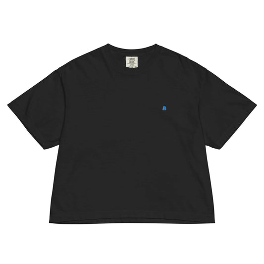 Schweres Damen T-Shirt im Boxy-Schnitt, schwarz, aus 100% US-Baumwolle, kastenförmige Passform, umweltfreundlich, langlebig