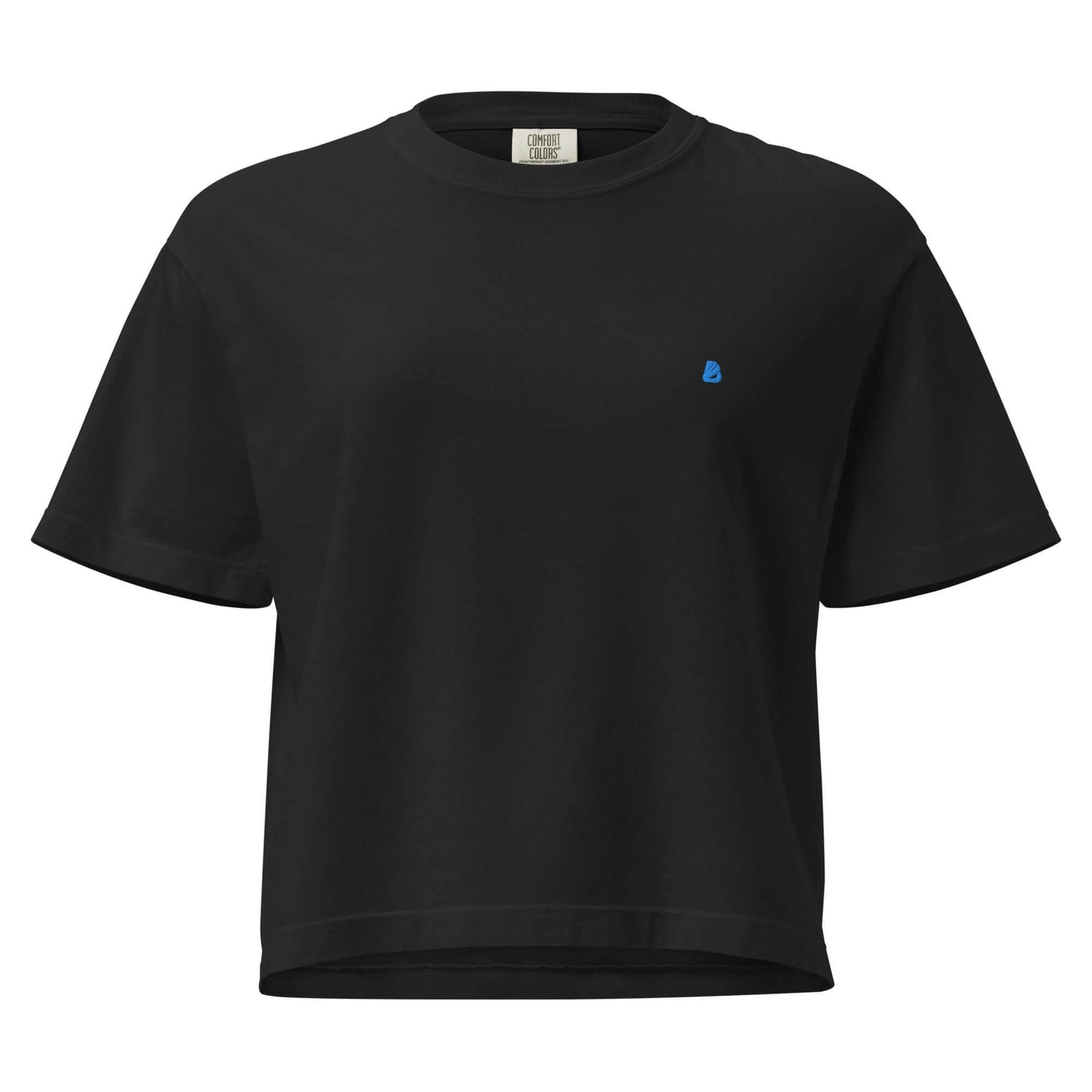 Schweres Damen T-Shirt im Boxy-Schnitt in Schwarz aus 100% Baumwolle, geeignet für entspannte und kreative Anlässe.