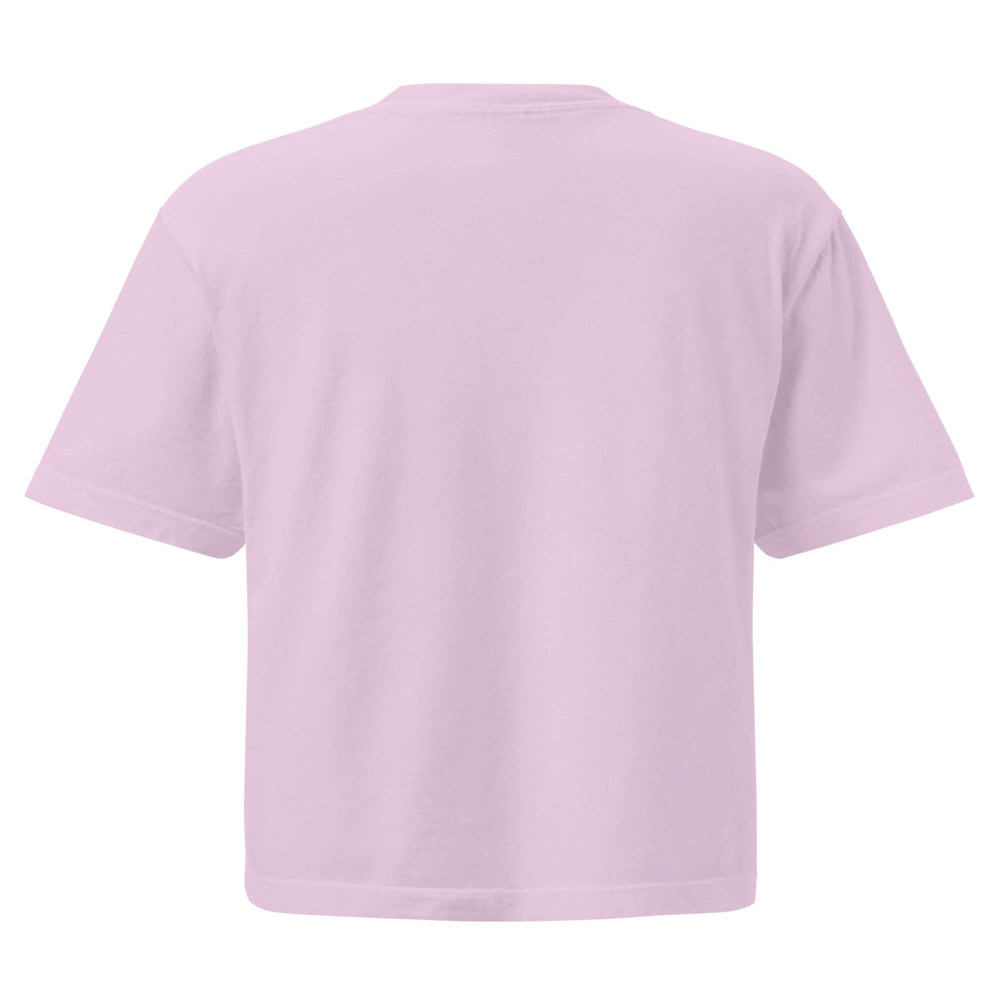 Schweres Damen T-Shirt im Boxy-Schnitt, rosa, aus 100% Baumwolle, Rückansicht, mittellanger, kastenförmiger Schnitt, umweltfreundlich.