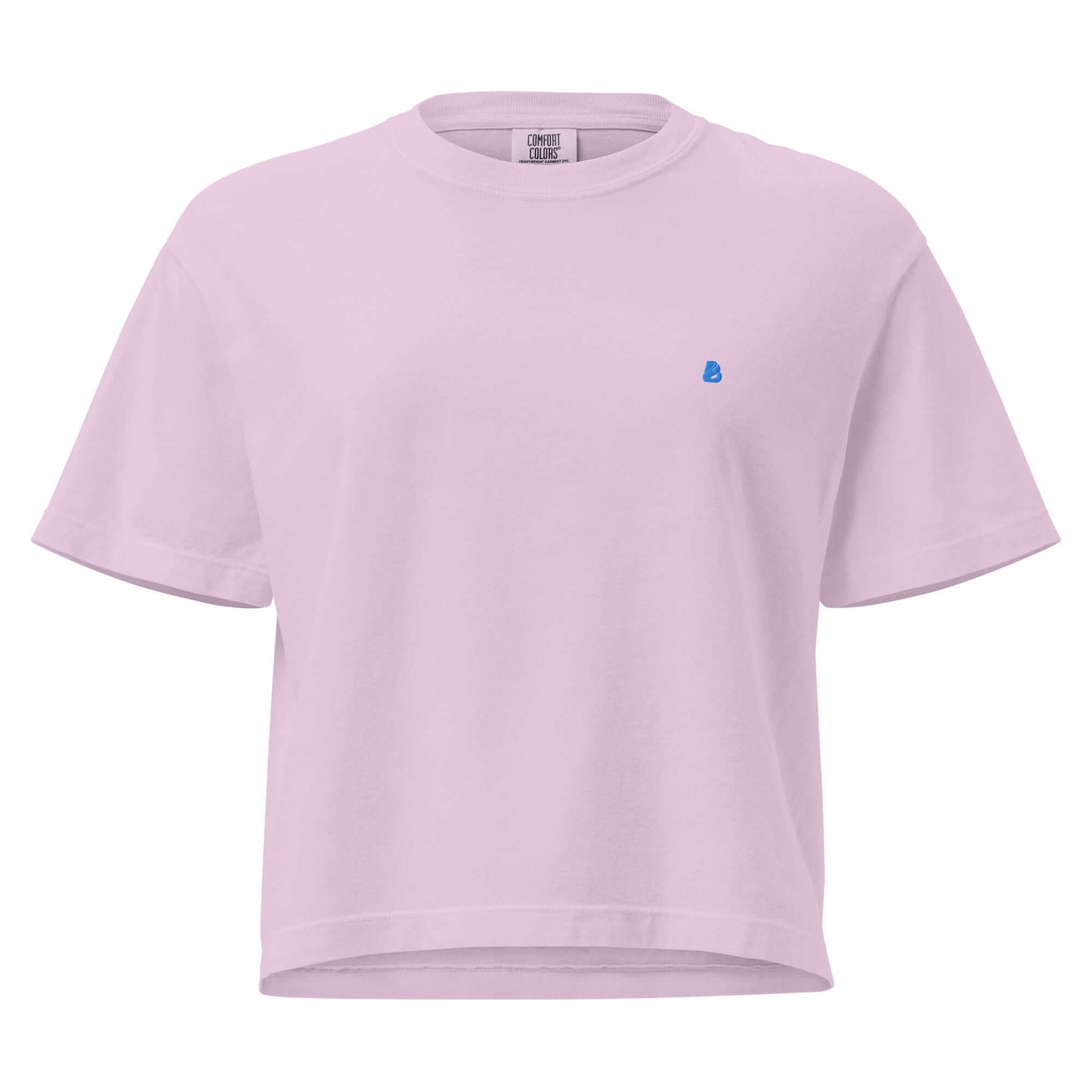 Schweres Damen T-Shirt im Boxy-Schnitt in zartem Rosa, bequem und umweltfreundlich aus 100% Baumwolle, ideal für entspanntes Tragen.