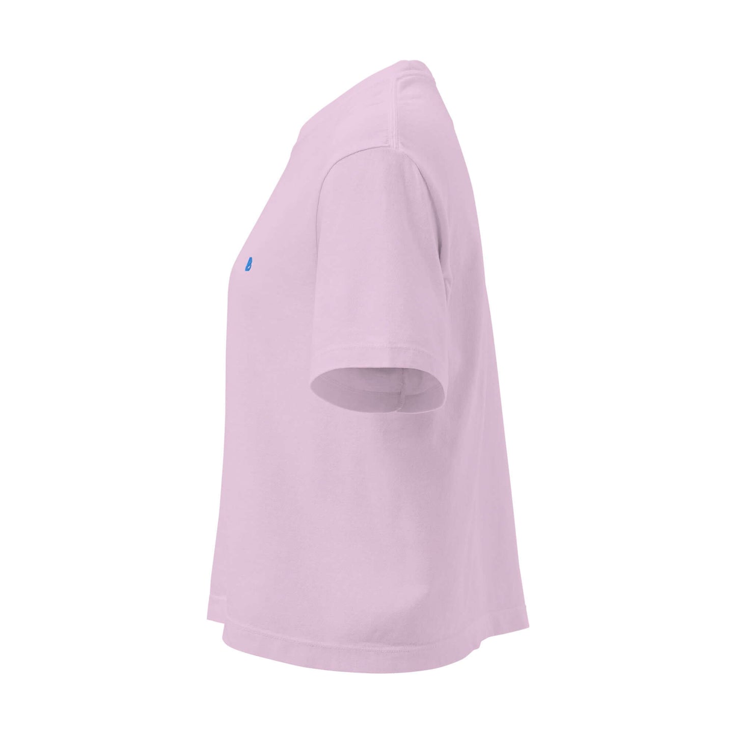 Schweres Damen T-Shirt im Boxy-Schnitt in Lila, seitliche Ansicht, 100% Baumwolle, ideal für Komfort und Stil