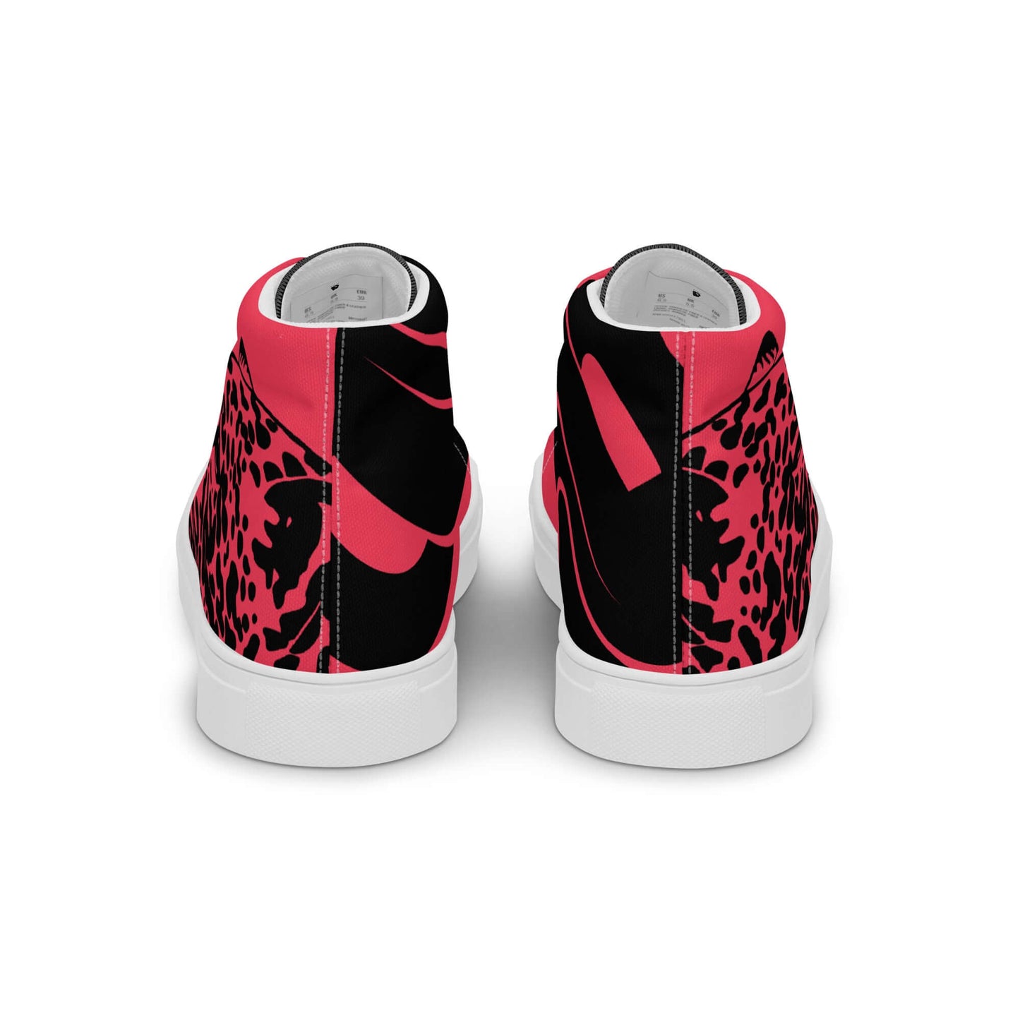 High-Top Leinenschuhe für Damen N°3 in schwarz und pink, mit gepolstertem Kragen und weißer EVA-Gummisohle, Rückansicht