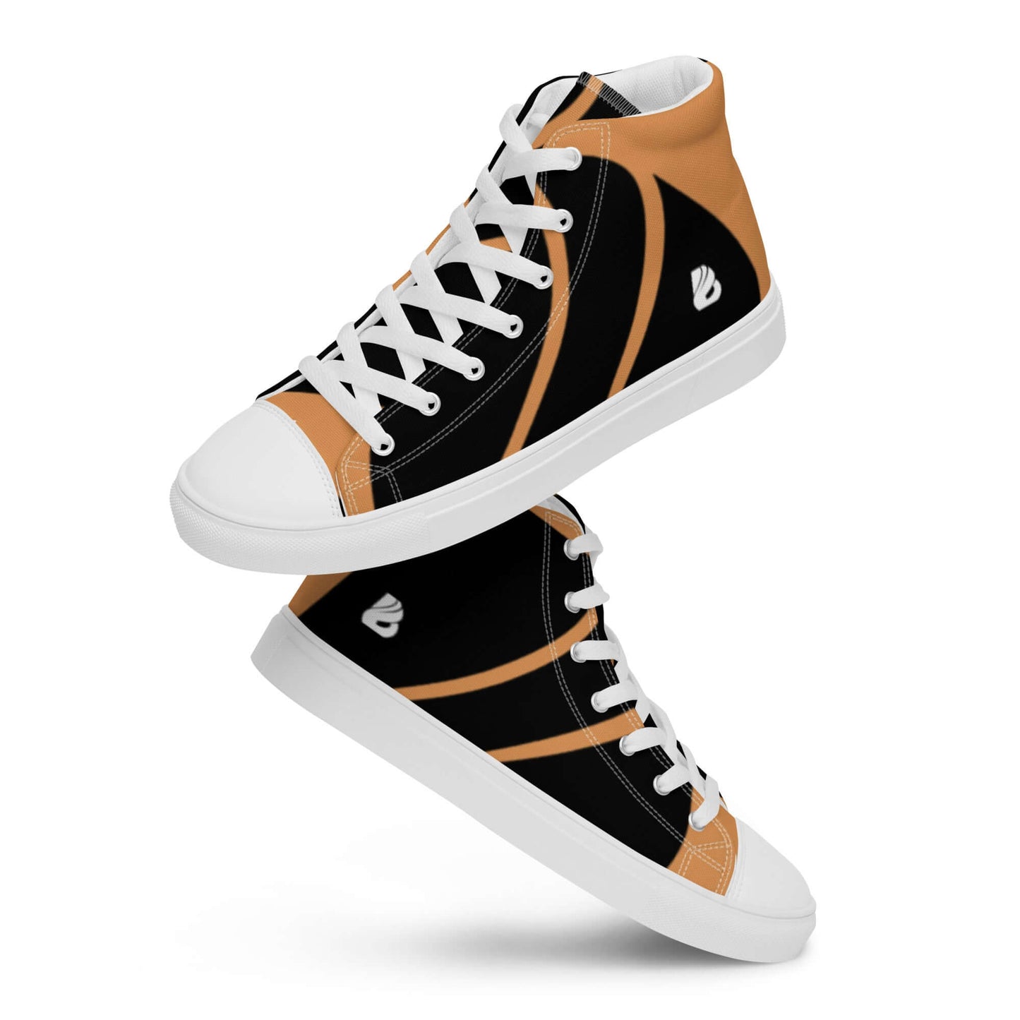High-Top Leinenschuhe für Damen N°1 in Schwarz und Orange mit weißen Schnürsenkeln. Stilvolle und atmungsaktive Damensneaker.