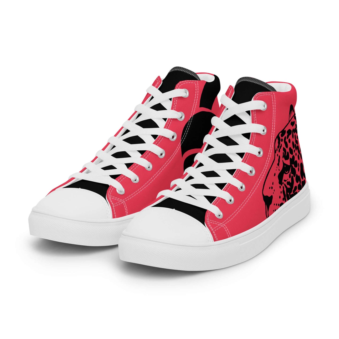 High-Top Leinenschuhe für Damen N°3 in Rot mit Leopardenmuster, klassische Design, atmungsaktiv, Kunstlederkappe, weiße Schnürsenkel