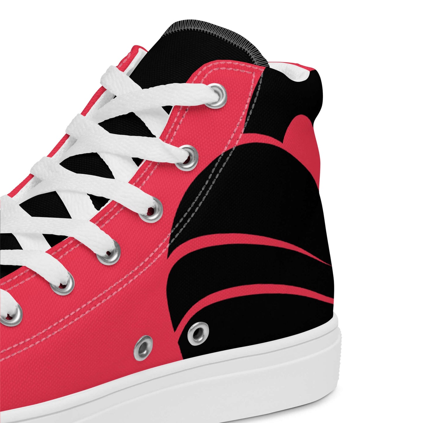 High-Top Leinenschuhe für Damen N°3, roter und schwarzer Sneaker, atmungsaktives Futter, weiße Schnürsenkel, stylisch und komfortabel
