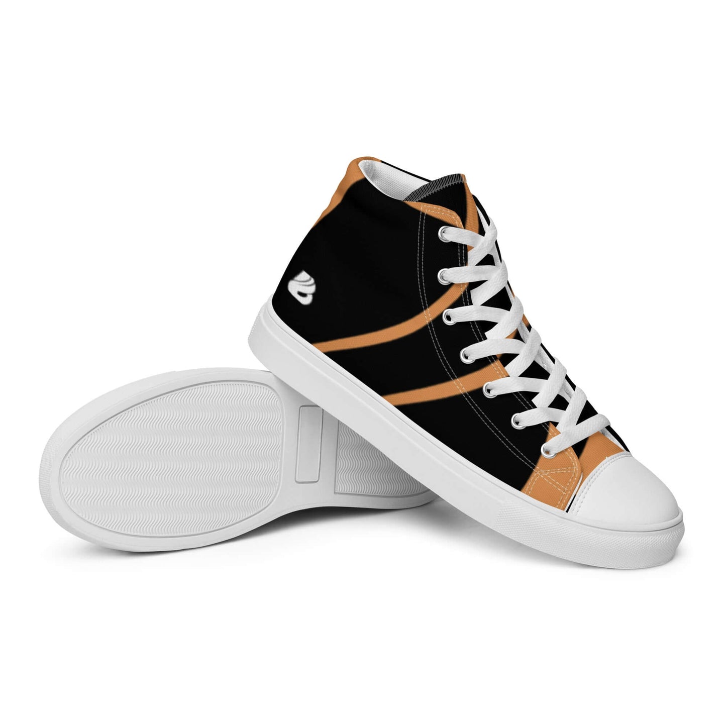 High-Top Leinenschuhe für Damen N°1, stilvolle schwarze und beige Leinenschuhe mit weißer Gummisohle und Schnürsenkeln