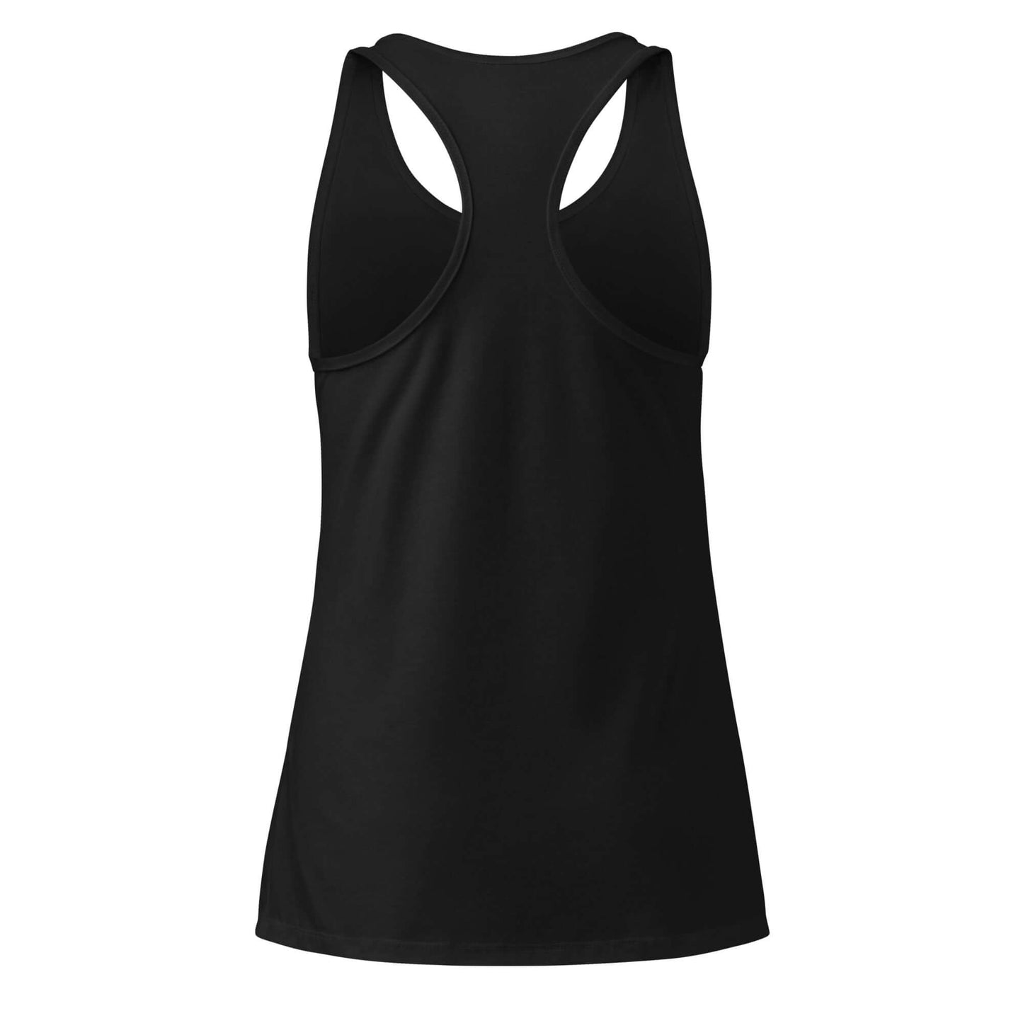 Ideales Racerback-Tanktop für Damen in Schwarz, Rückansicht, weiches und dehnbares Material für Fitness und Alltag.