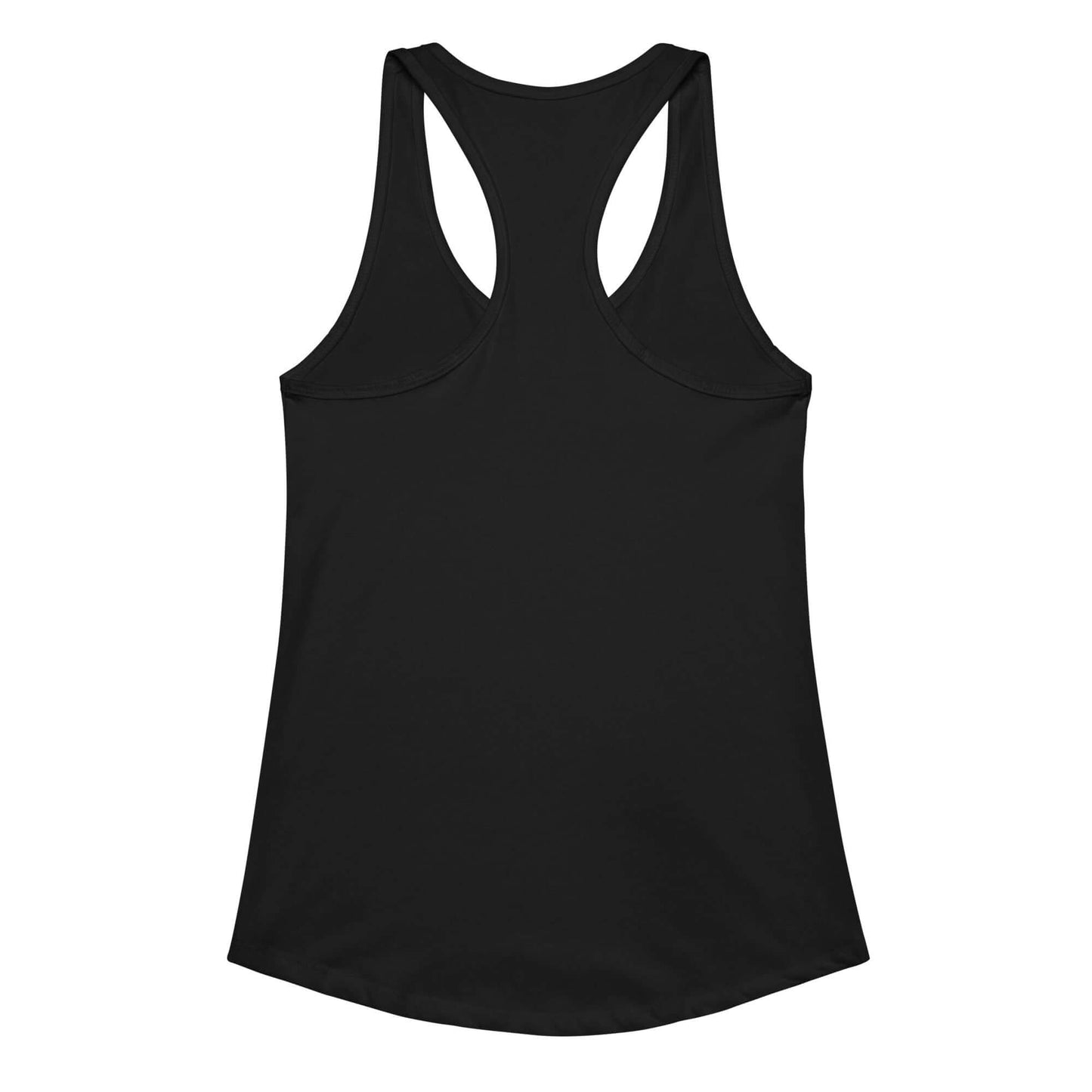 Schwarzes Ideales Racerback-Tanktop für Damen, Rückenansicht, weich, dehnbar, atmungsaktiv, geeignet für Fitness und Alltag.