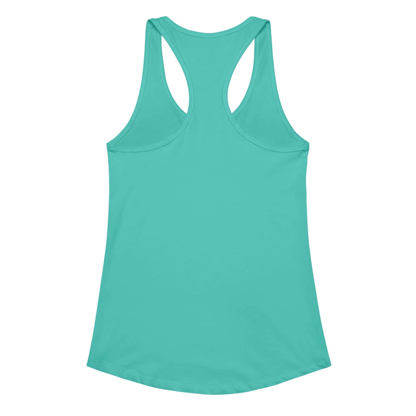 Ideales Racerback-Tanktop für Damen in Türkis, Rückansicht, leicht und atmungsaktiv ideal für Fitnessstudio und Freizeit.