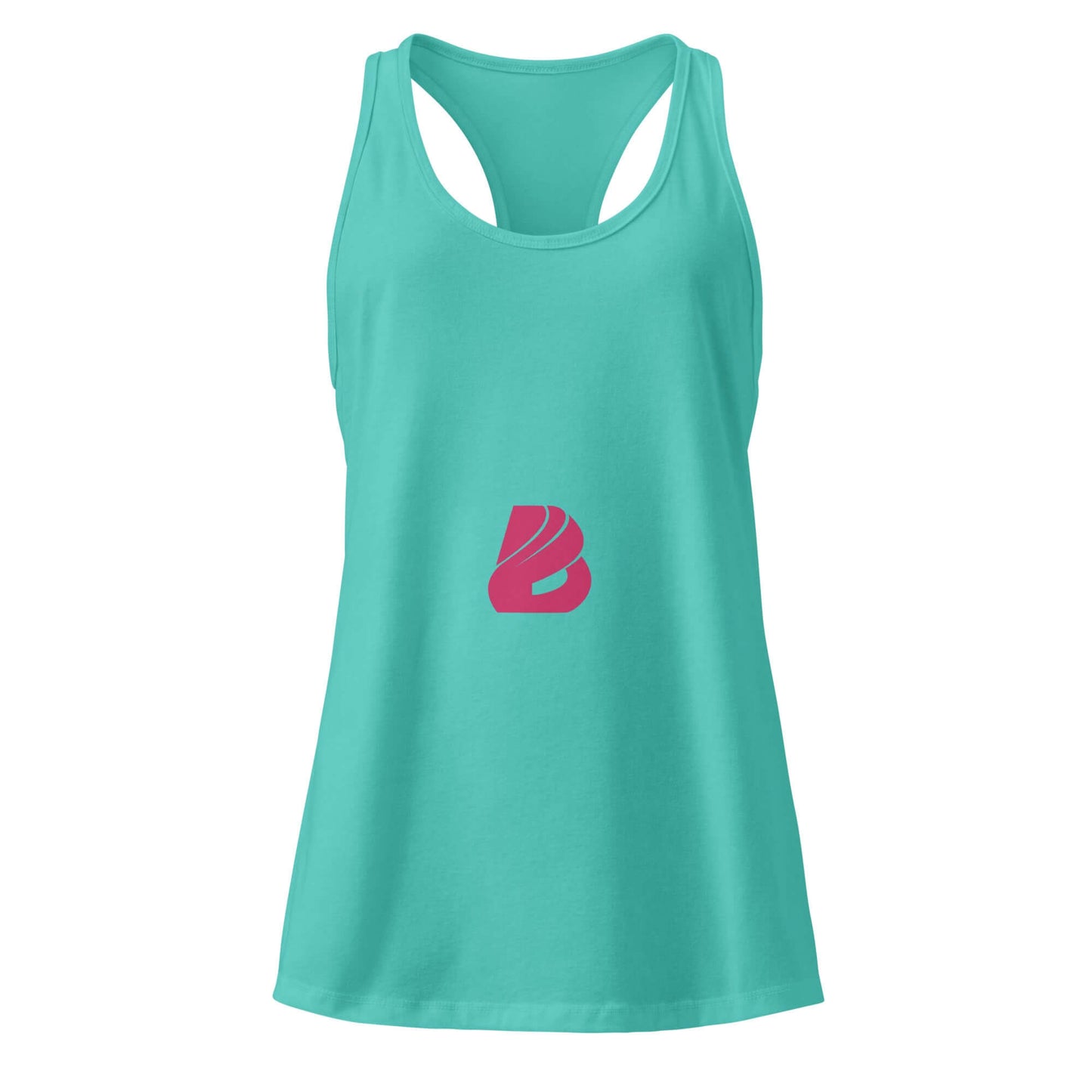 Ideales Racerback-Tanktop für Damen in türkis mit dezenter Naht, weich und atmungsaktiv, geeignet für Sport und Freizeit.