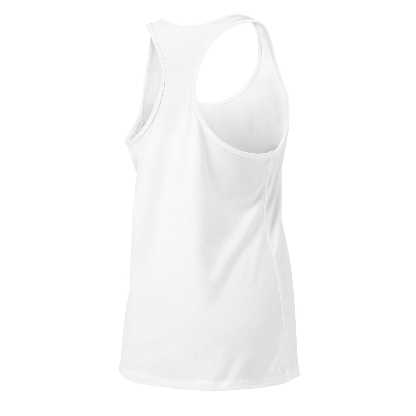 Ideales Racerback-Tanktop für Damen, weißes Tanktop, atmungsaktiv und dehnbar, Rückansicht, für Sport und Freizeit geeignet
