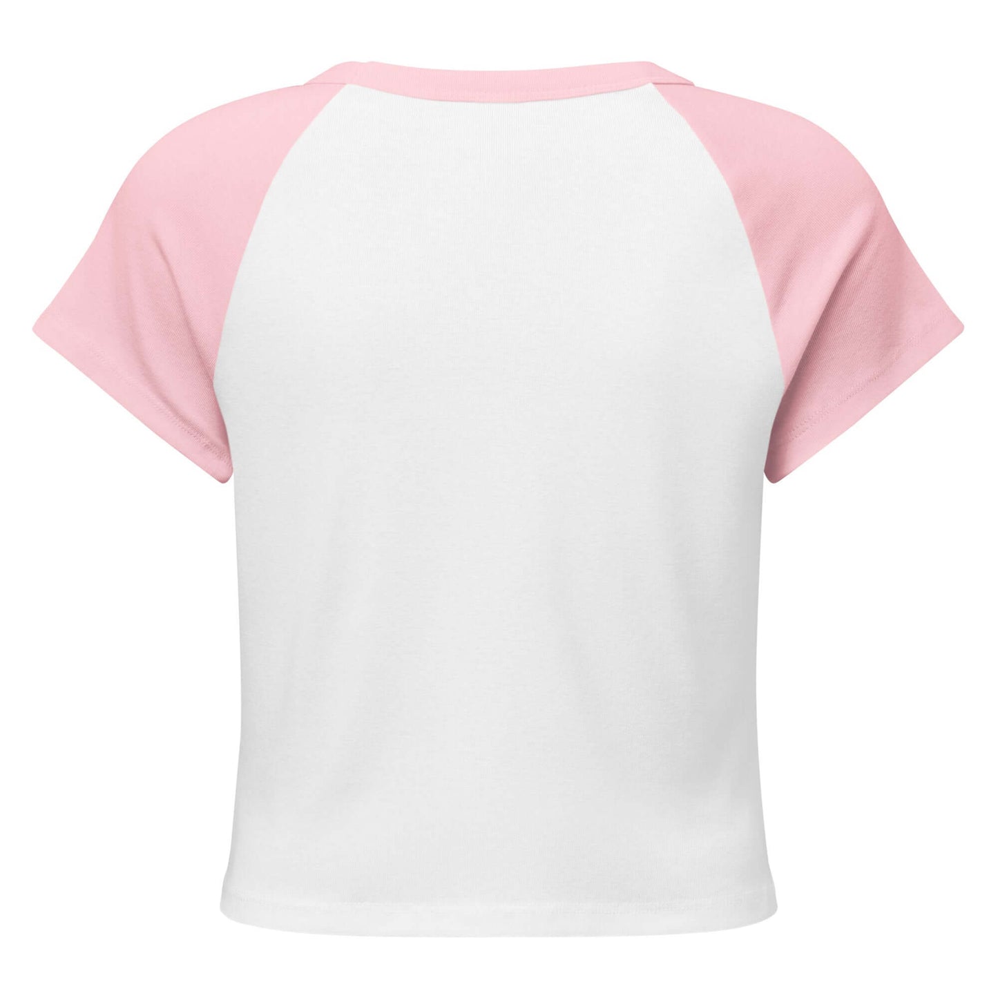 Kurz geschnittenes Feinripp-Raglan-T-Shirt für Damen in Weiß mit rosa Ärmeln und sportlichem Design.