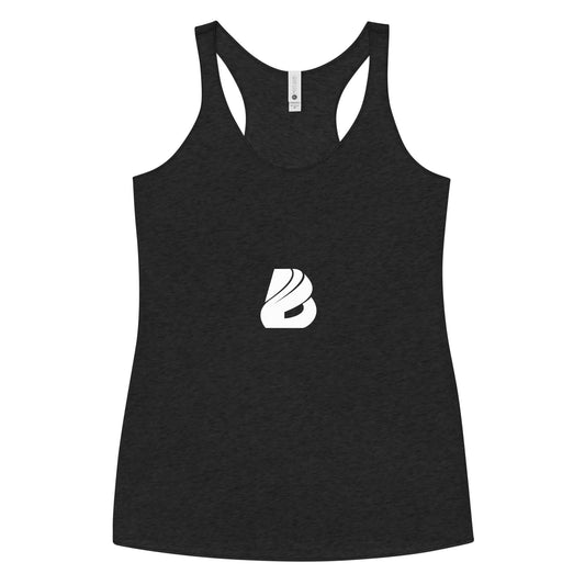 Racerback Tank-Top für Damen N°1 in Schwarz mit Logo, weich und leicht für figurbetonten Schnitt, grobe Kantennähte für kantigen Touch