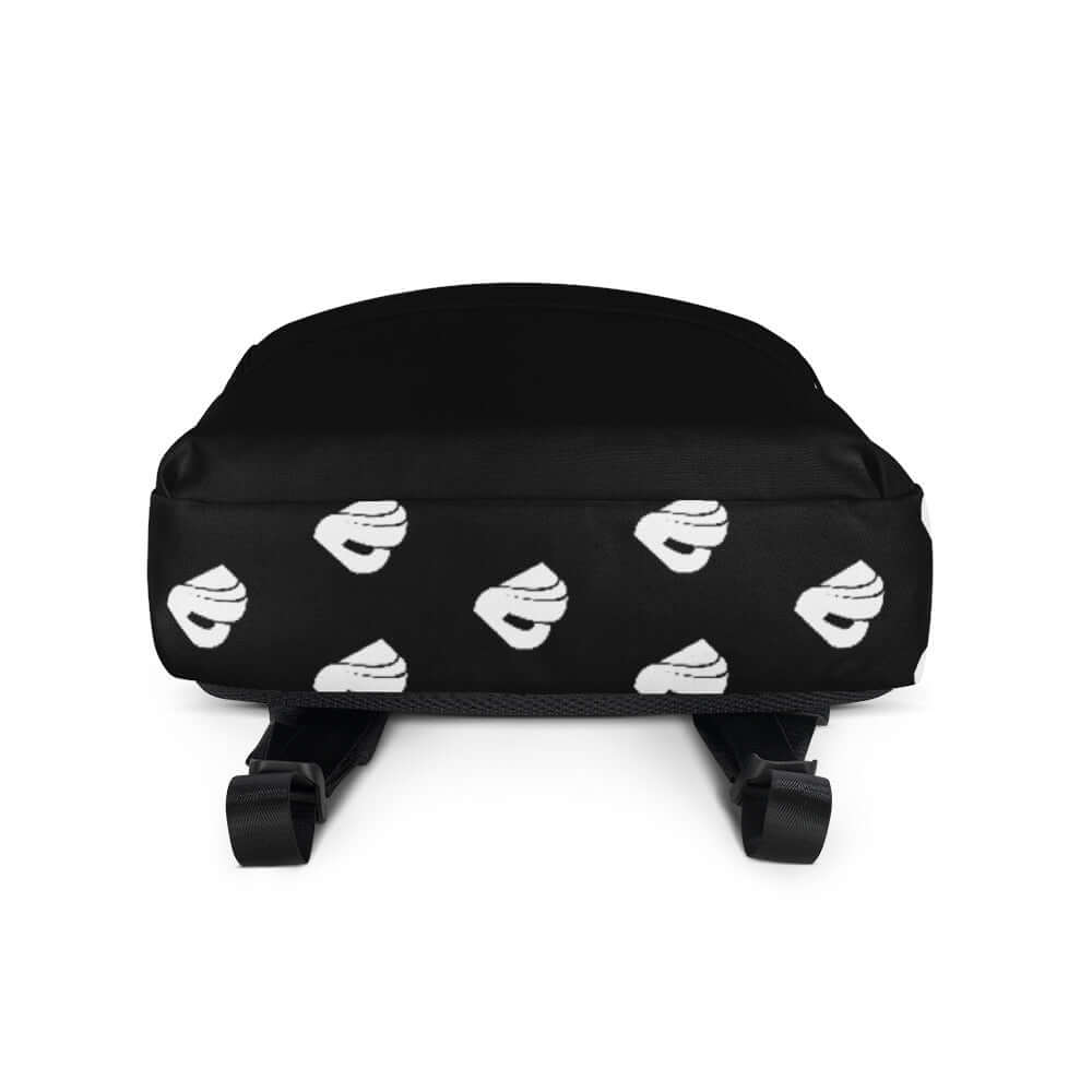 Rucksack N°0 in black with white design, durable waterproof polyester, perfect for daily use or sports, laptop pocket, holds up to 20 kg.