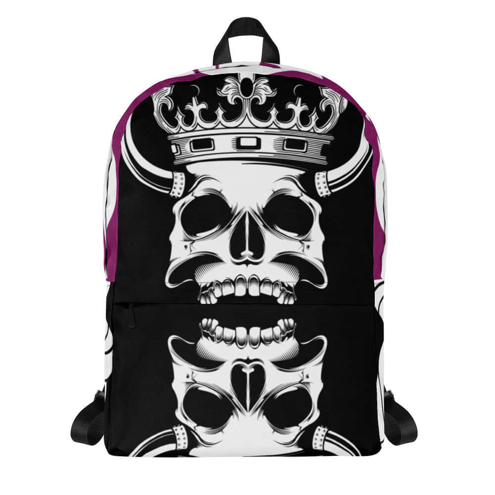 Rucksack N°1 with crown and skull design, medium size for daily use, laptop pocket, waterproof material, polyester, durable, stylish.