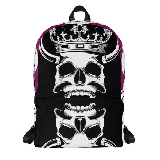 Rucksack N°1 with crown and skull design, medium size for daily use, laptop pocket, waterproof material, polyester, durable, stylish.