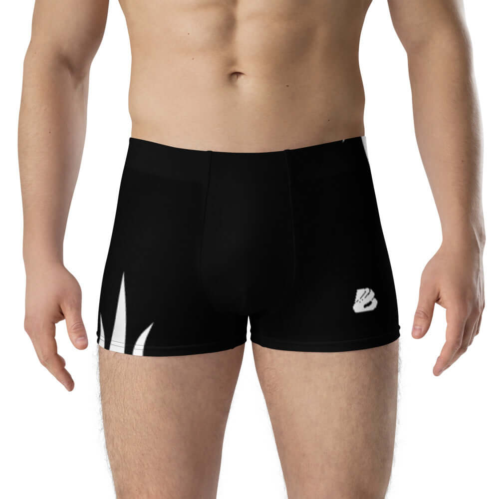 Boxer-Briefs N°1 in black with a mid-waist design, featuring a wide elastic waistband for comfort and support.