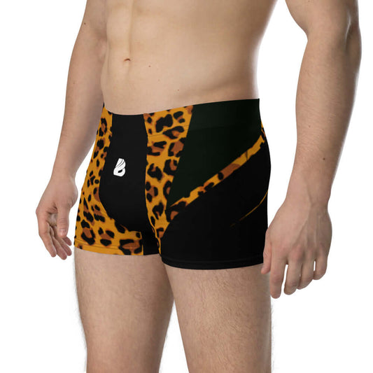 Boxer-Briefs N°4 with leopard print, featuring mid-waist design and elastic waistband for comfort and support.