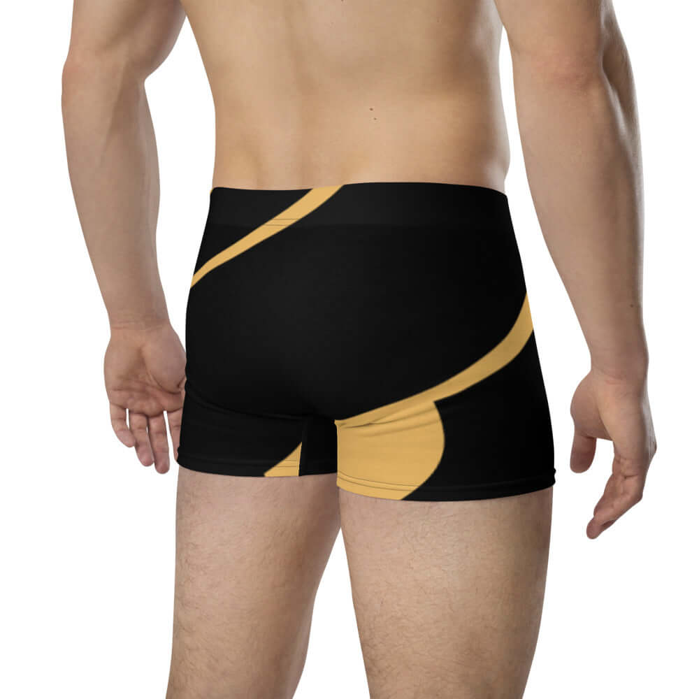 Boxer-Briefs N°2 featuring black and gold design, mid-waist, seamless back, elastic waistband for comfort and support.