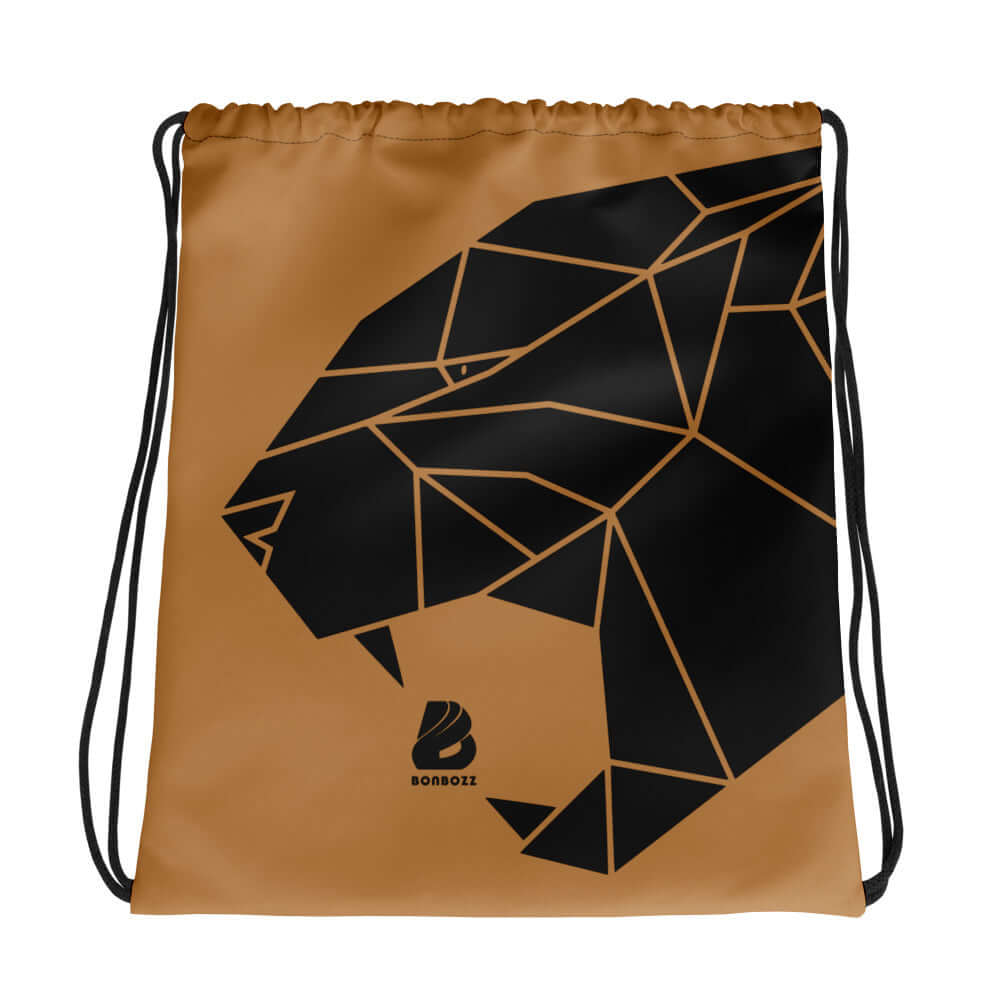 Kordelzug-Beutel N°2 mit geometrischem Löwenmotiv, sportlicher Rucksack mit Kordelzugverschluss und kontrastierenden Schultergurten.