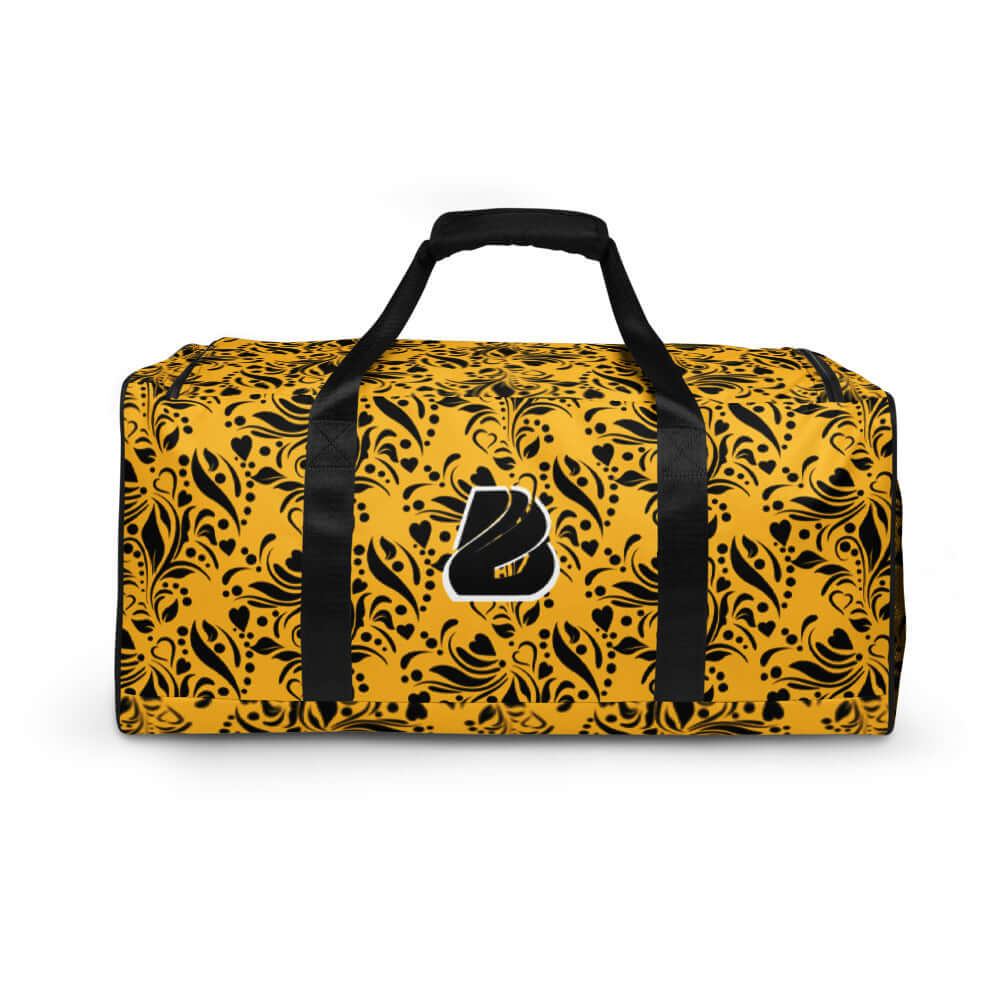 Stylish yellow and black patterned Weekender N°11 travel bag with adjustable shoulder straps, perfect for gym or trips.