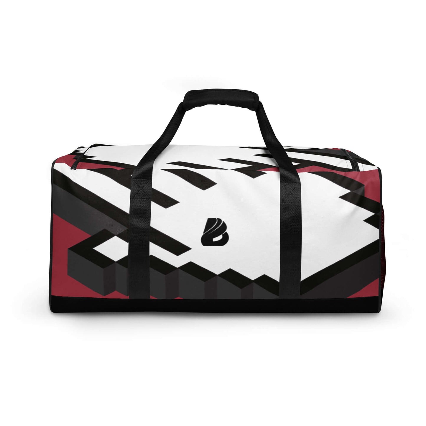 Weekender N°18 travel bag with modern geometric design, perfect for gym, travel, and daily errands, featuring adjustable padded straps.