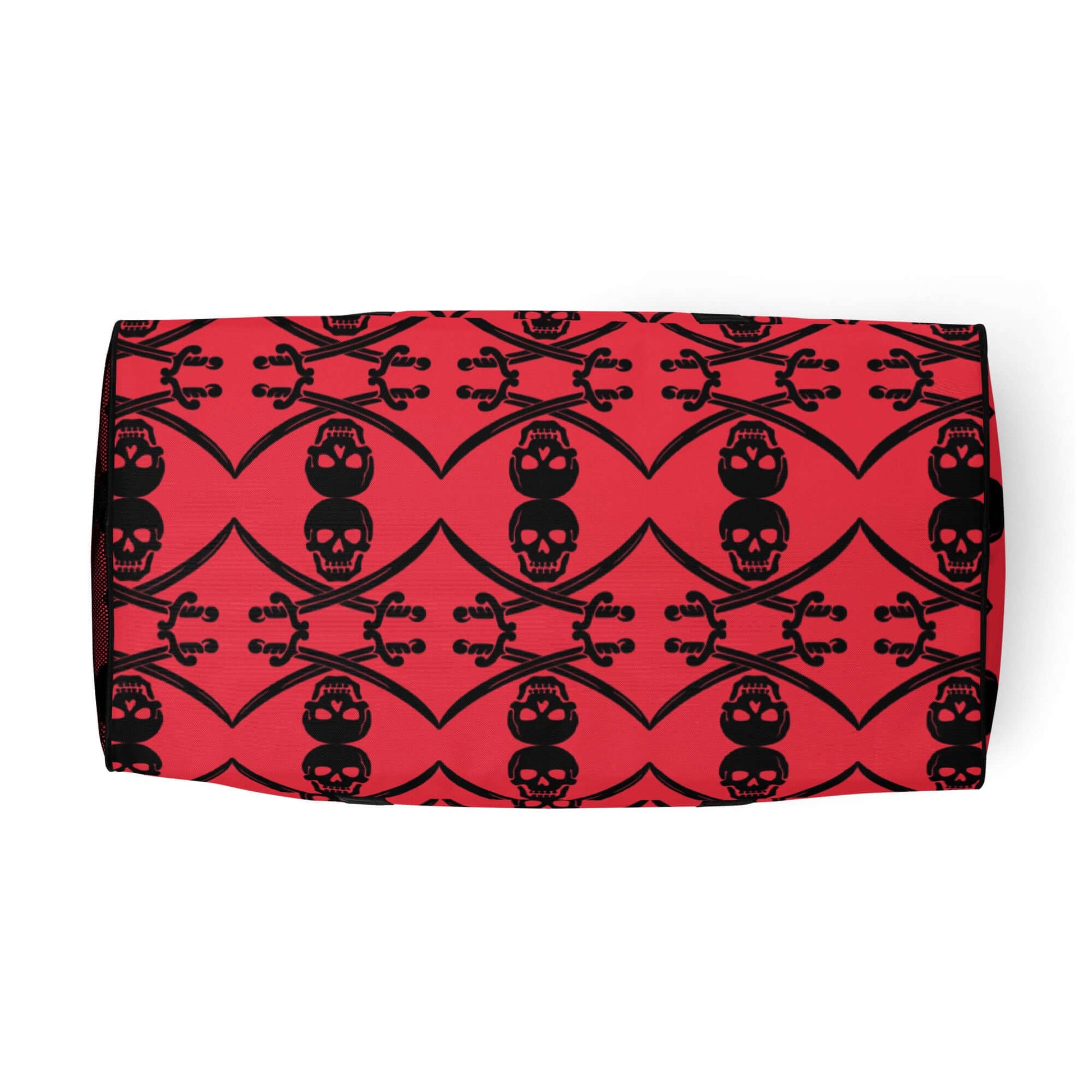 Red towel with black skull and crossbones pattern design