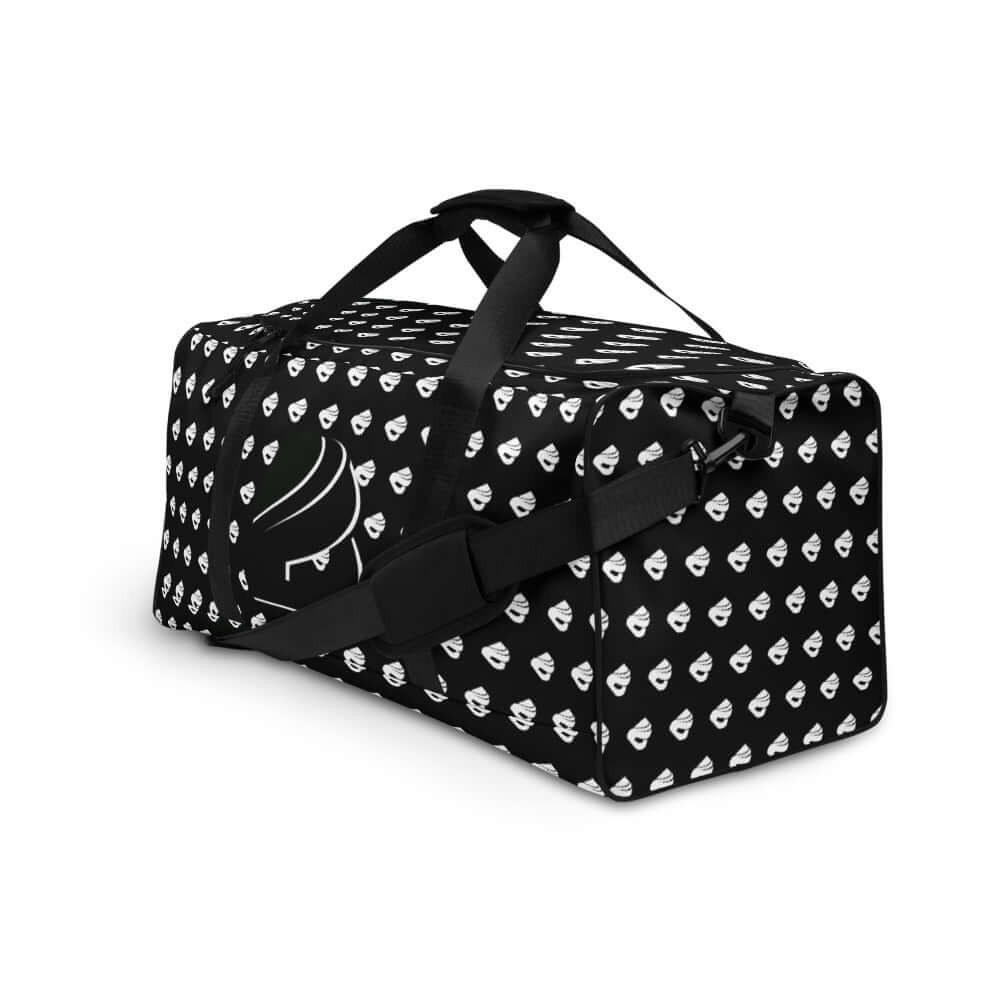 Alt Tag: Weekender N°13 black pattern bag with adjustable shoulder straps and spacious interior design.