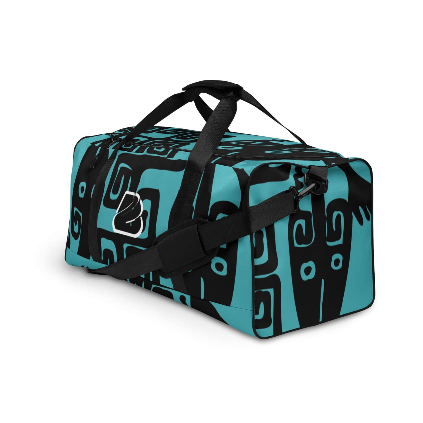 Stylish teal and black Weekender N°17 bag with adjustable padded shoulder straps, ideal for travel, errands, or gym.
