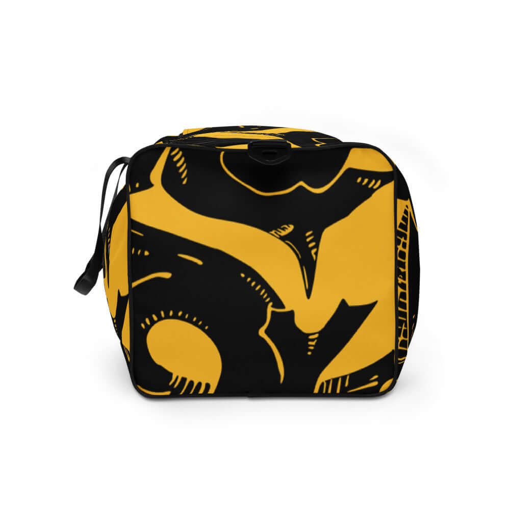 Stylish black and yellow Weekender N°8 with padded adjustable shoulder straps and multiple compartments for travel or daily use.