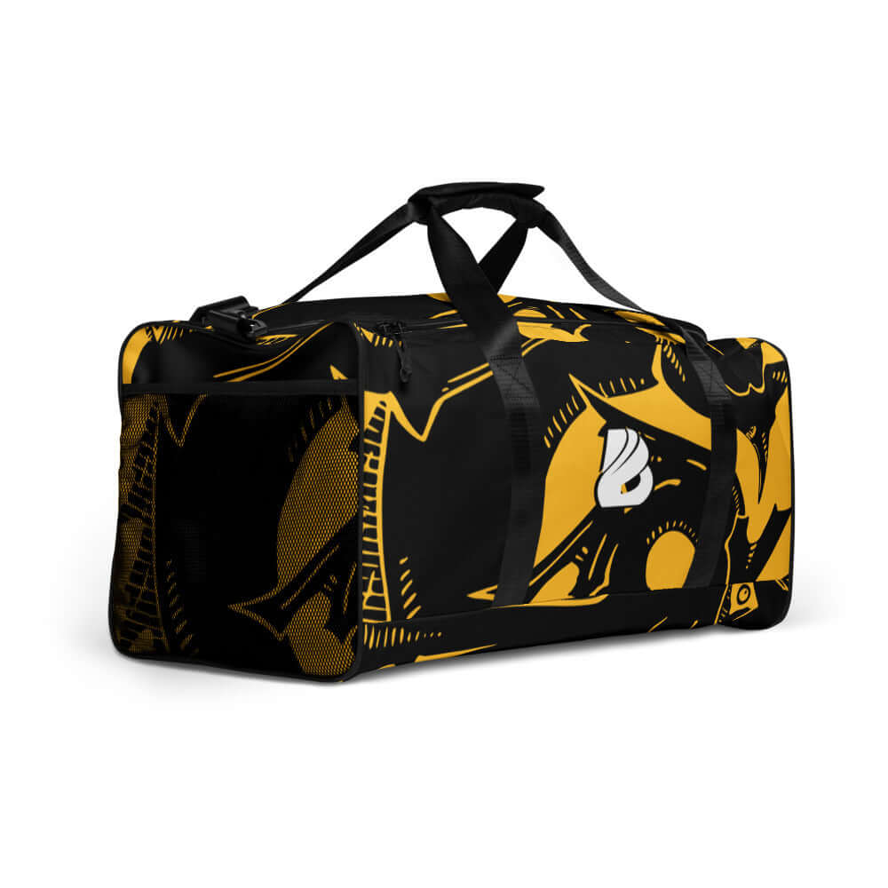 Stylish black and yellow Weekender N°8 travel bag with multiple compartments, perfect for gym or travel use.