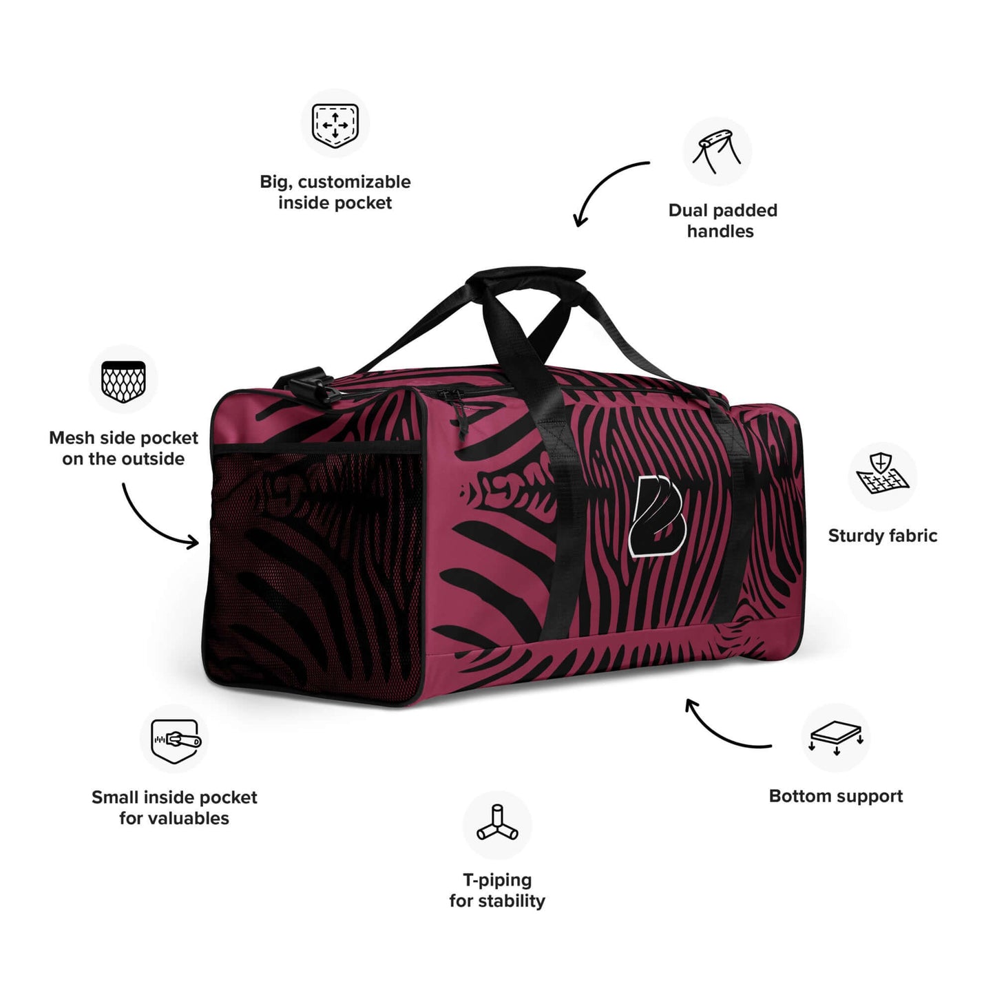 Weekender N°23 duffel bag with custom pockets, padded handles, sturdy fabric, stability features, and ample storage for travel or gym use.